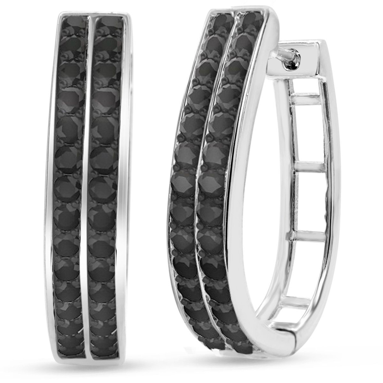 1-Carat 2-Row Black Diamond Hoop Earrings product image