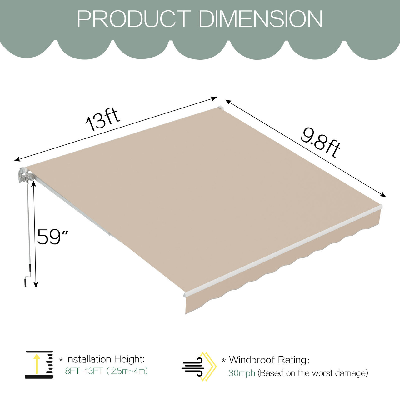 Manual Retractable Sun Shade Awning with Manual Crank product image