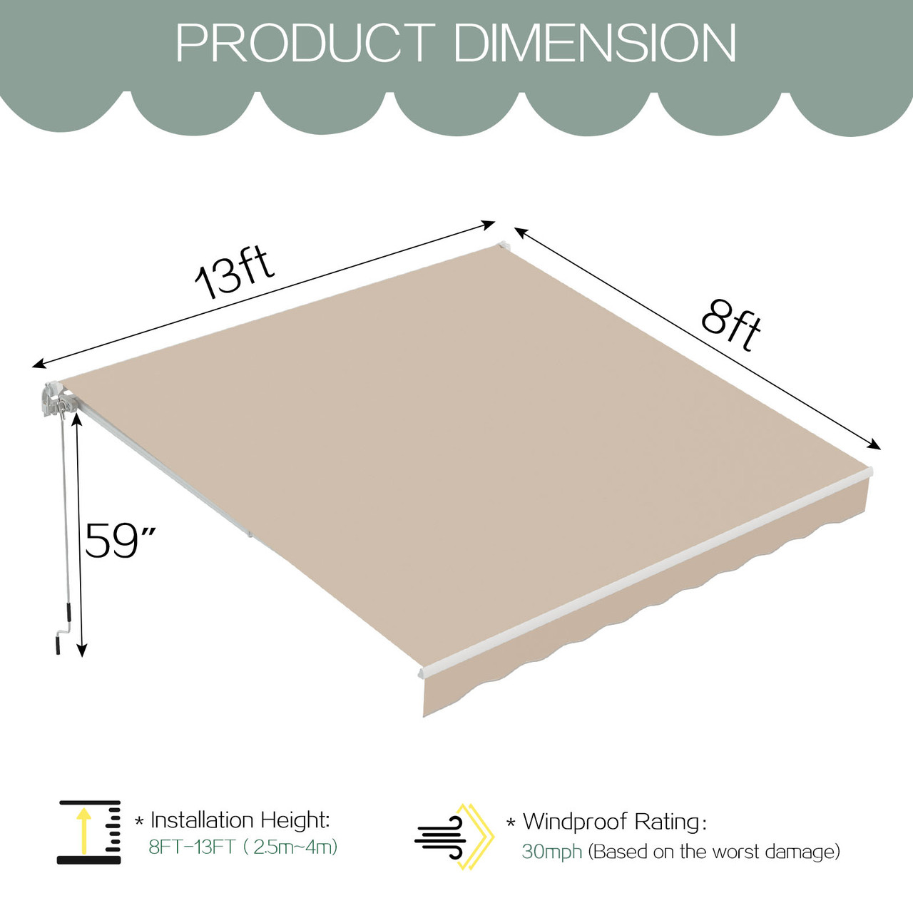 Manual Retractable Sun Shade Awning with Manual Crank product image