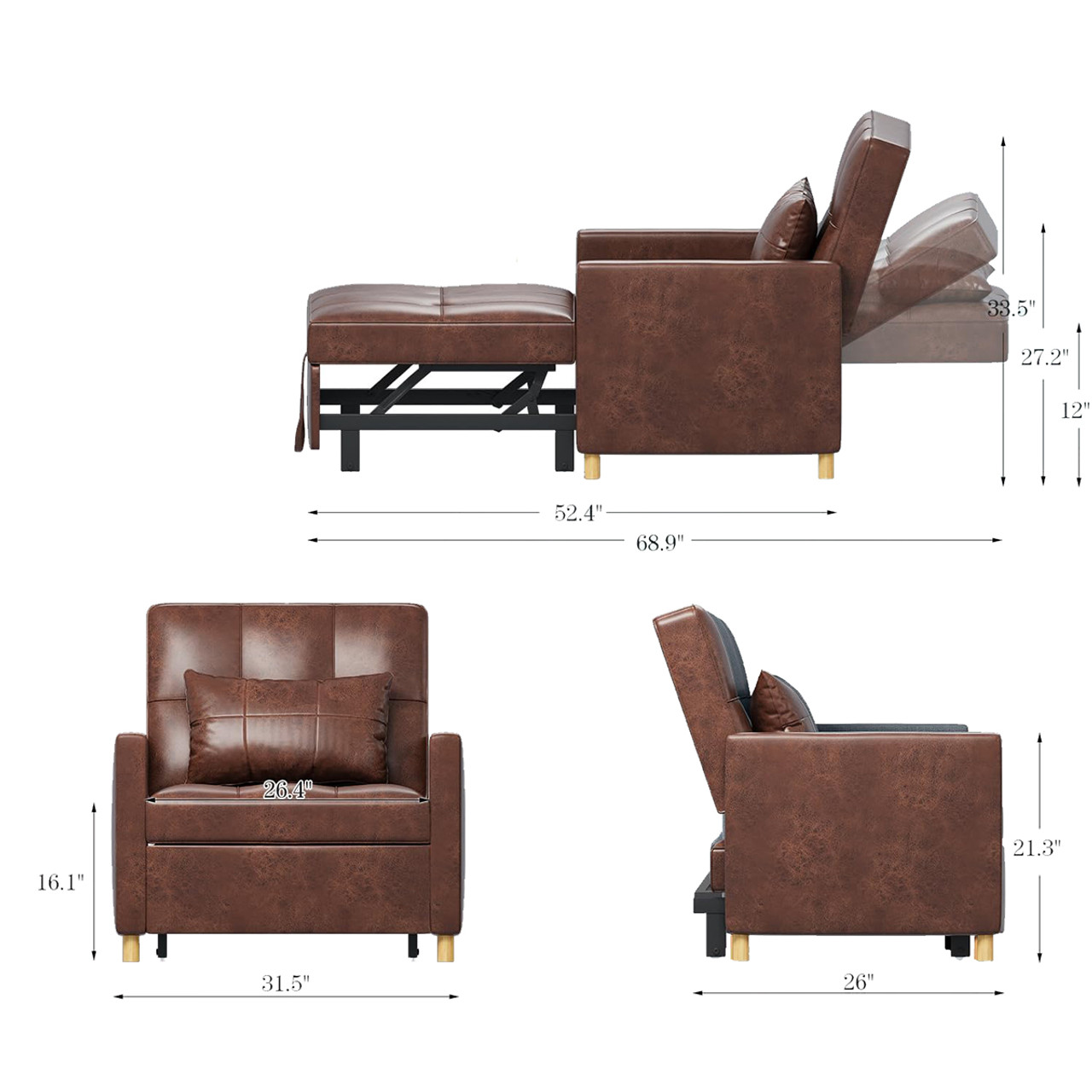 3-in-1 Fold-out Sofa Chair Bed with Pillow product image