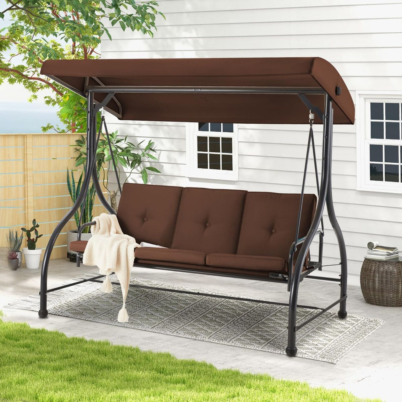 3-Seat Outdoor Swing Hammock with Adjustable Tilt Canopy product image