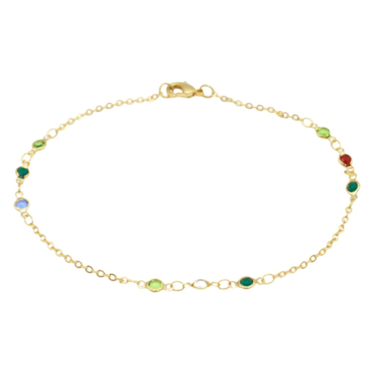 18K-Gold-Filled Dainty Multicolor Crystal Anklet product image