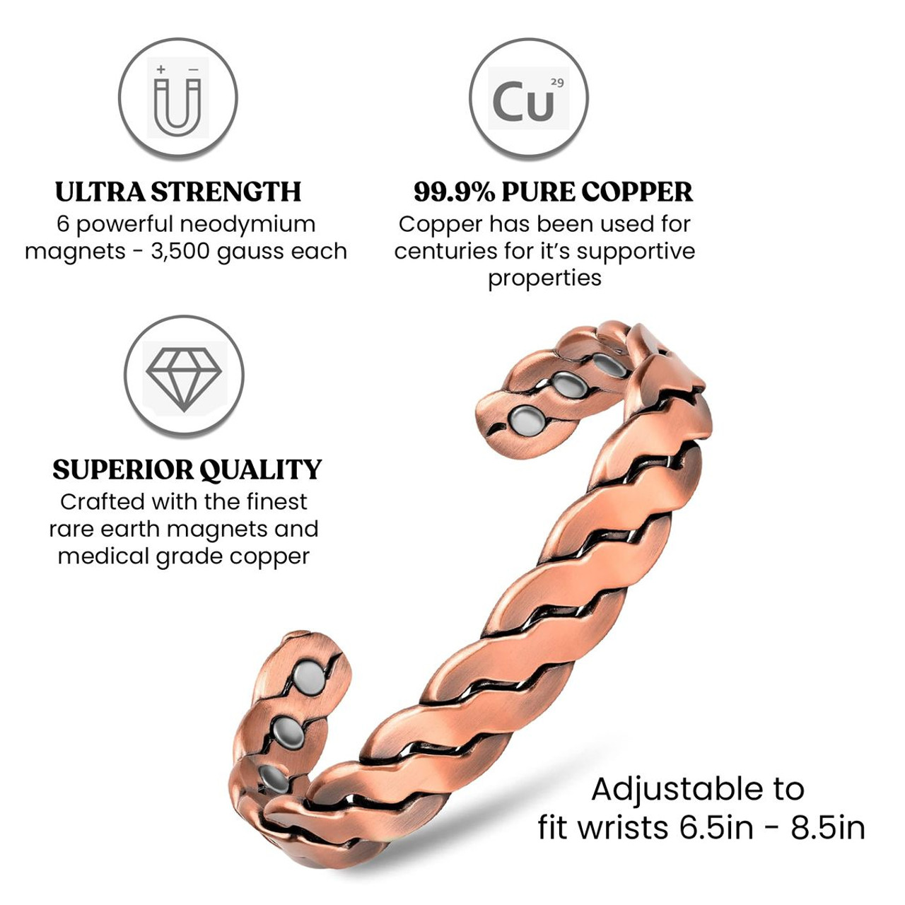 Adjustable Copper Twist Cuff Therapy Bracelet product image