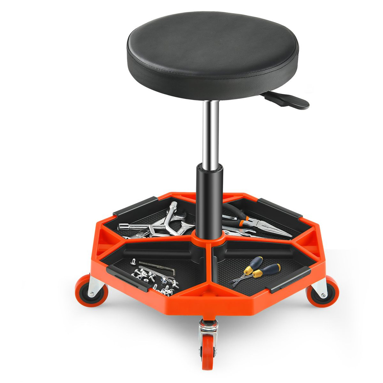 Heavy-Duty Adjustable-Height Rolling Stool with Tool Tray Storage product image