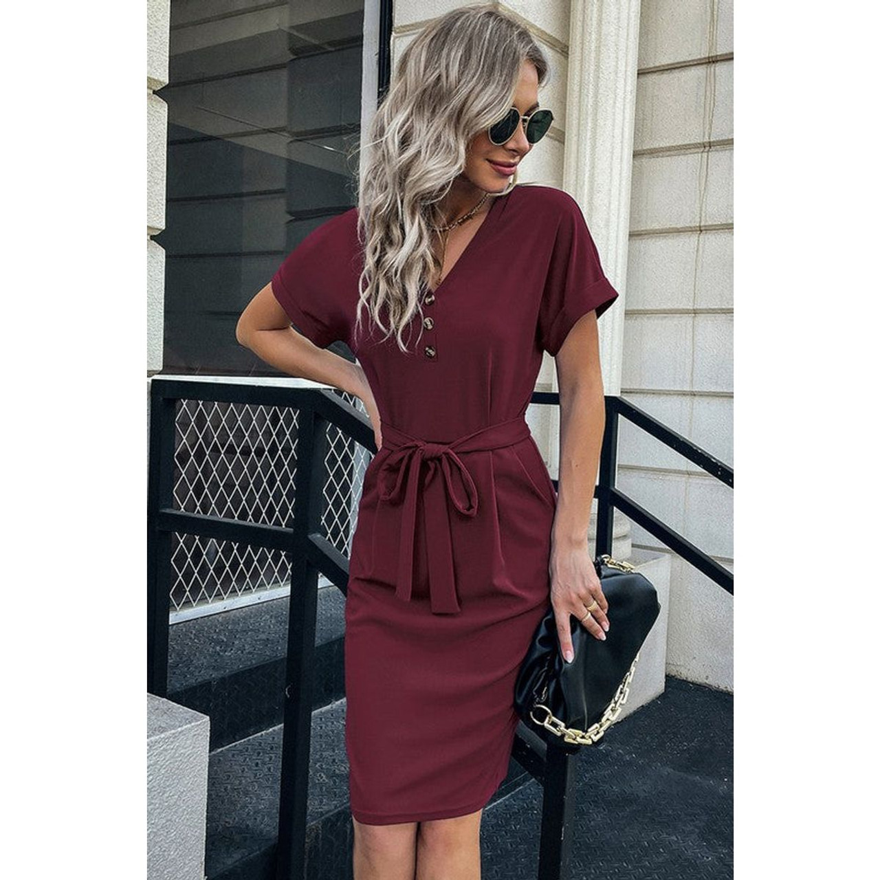 Women's Button Front Short Sleeve Pocket Dress product image