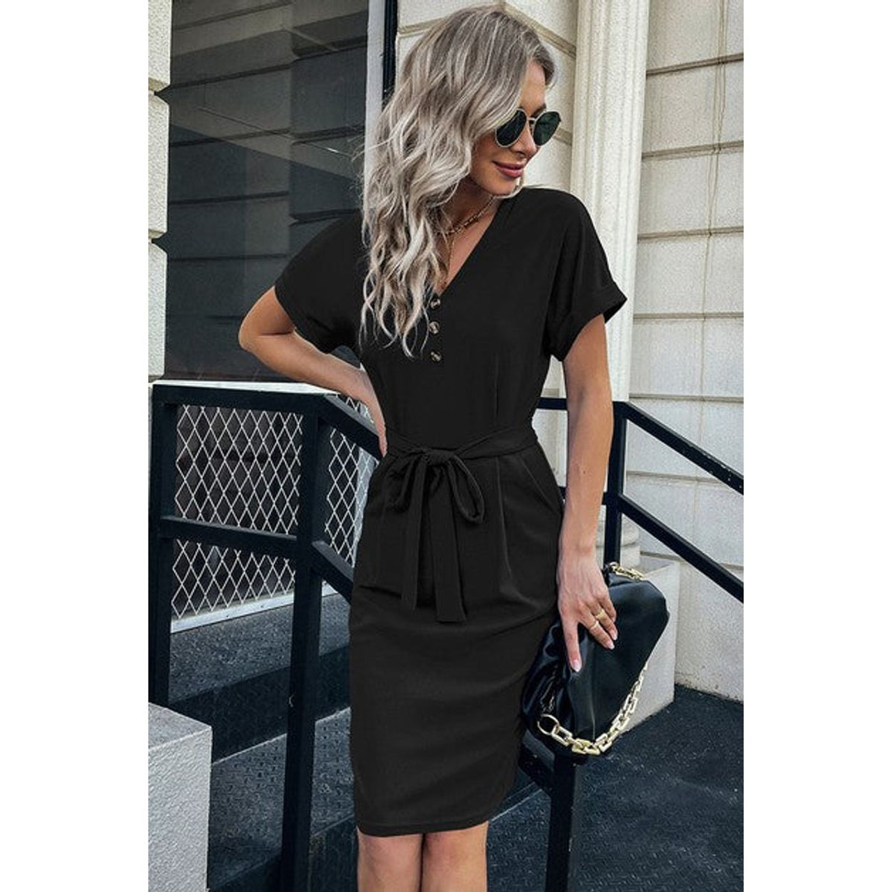 Women's Button Front Short Sleeve Pocket Dress product image