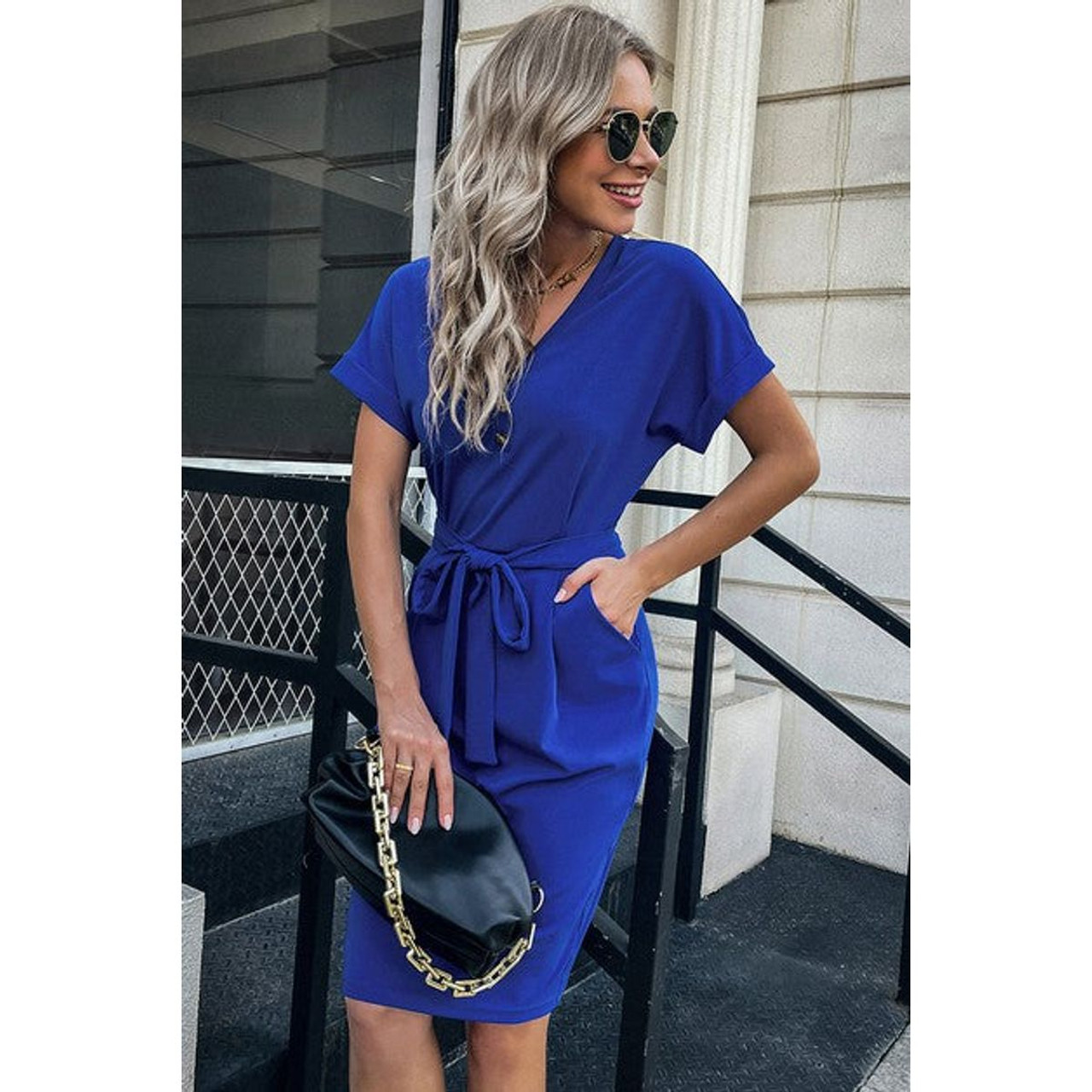 Women's Button Front Short Sleeve Pocket Dress product image