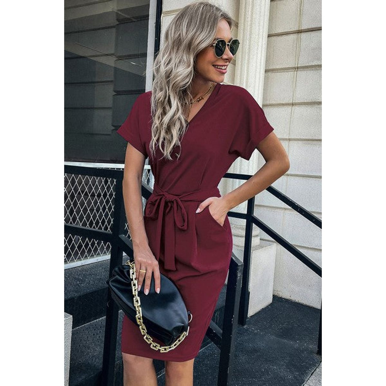 Women's Button Front Short Sleeve Pocket Dress product image
