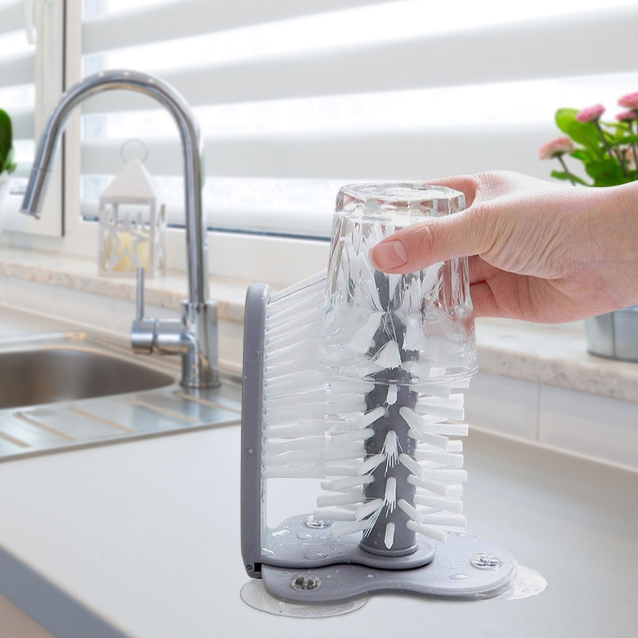Water Glass Cleaning Brush with Suction Base product image