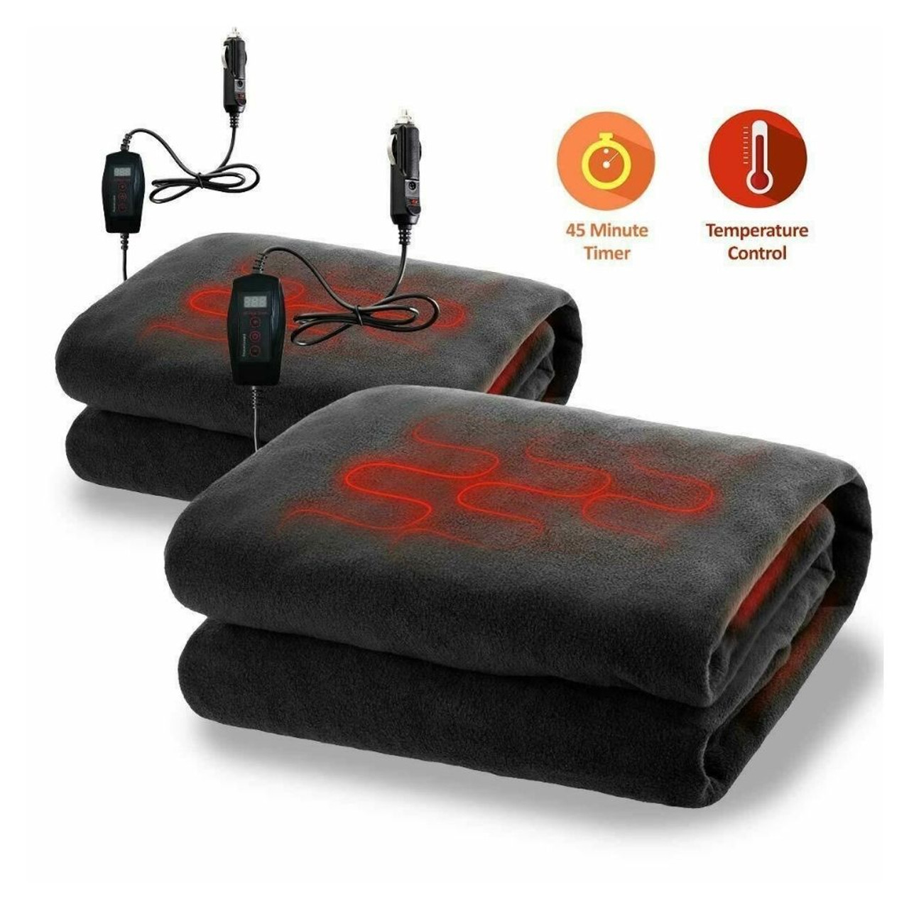 Zone Tech Classic Black 12V Car Heated Travel Blanket (2-Pack) product image