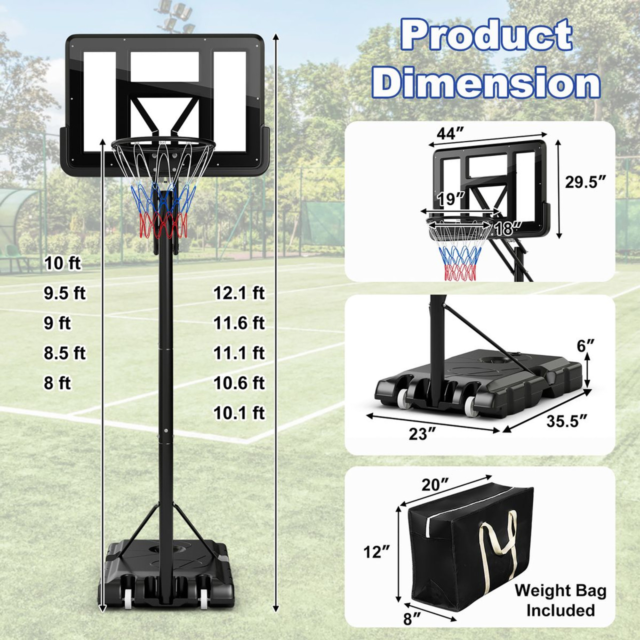 Portable 8 to 10-Foot 5-Level Adjustable Basketball Hoop product image