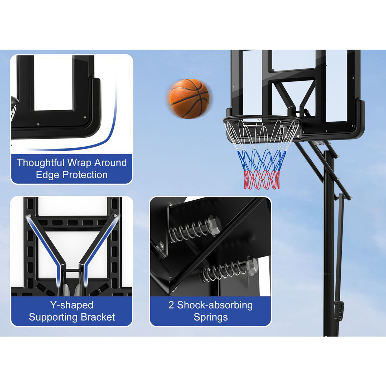 Portable 8 to 10-Foot 5-Level Adjustable Basketball Hoop product image