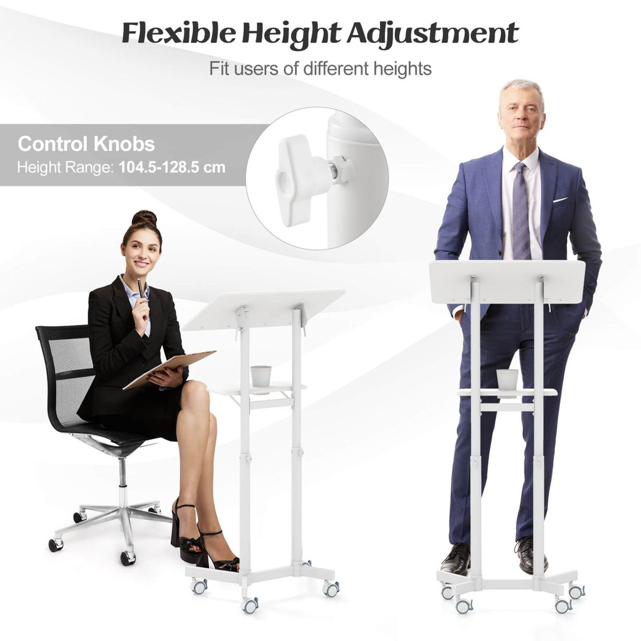 Mobile Lectern Podium Height-Adjustable Rolling Laptop Cart (1 or 2-Pack) product image