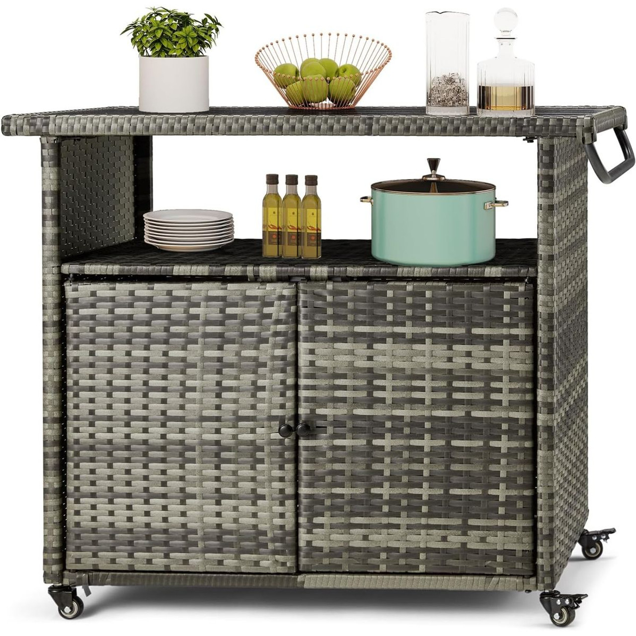 Outdoor Wicker Storage Cabinet Movable Cart  product image