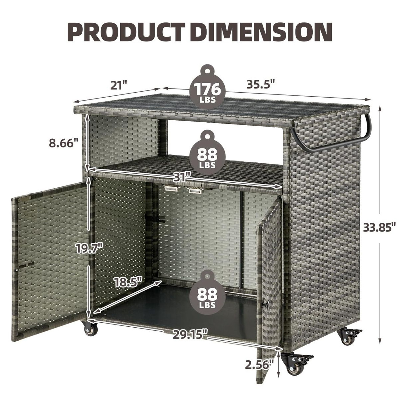 Outdoor Wicker Storage Cabinet Movable Cart  product image