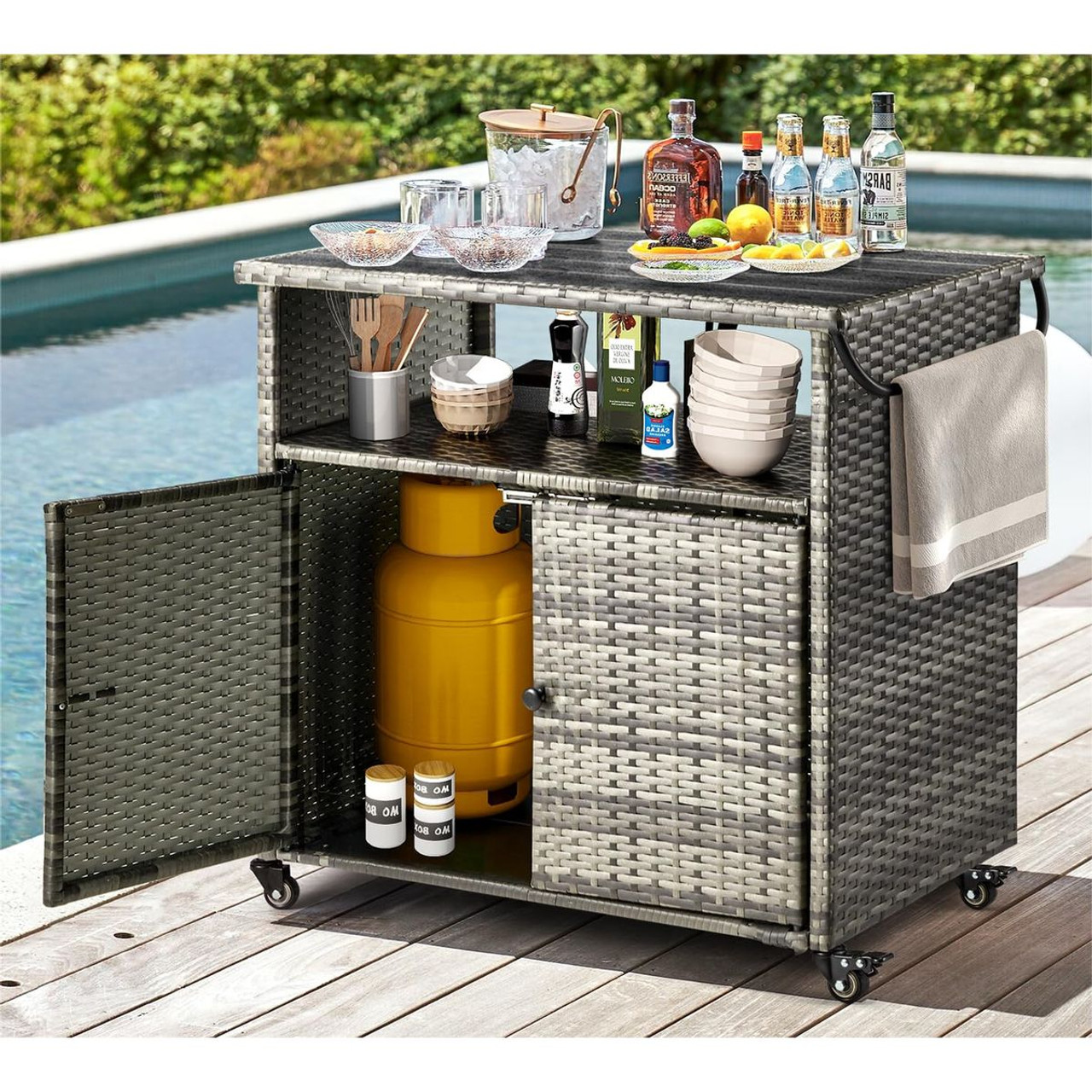 Outdoor Wicker Storage Cabinet Movable Cart  product image