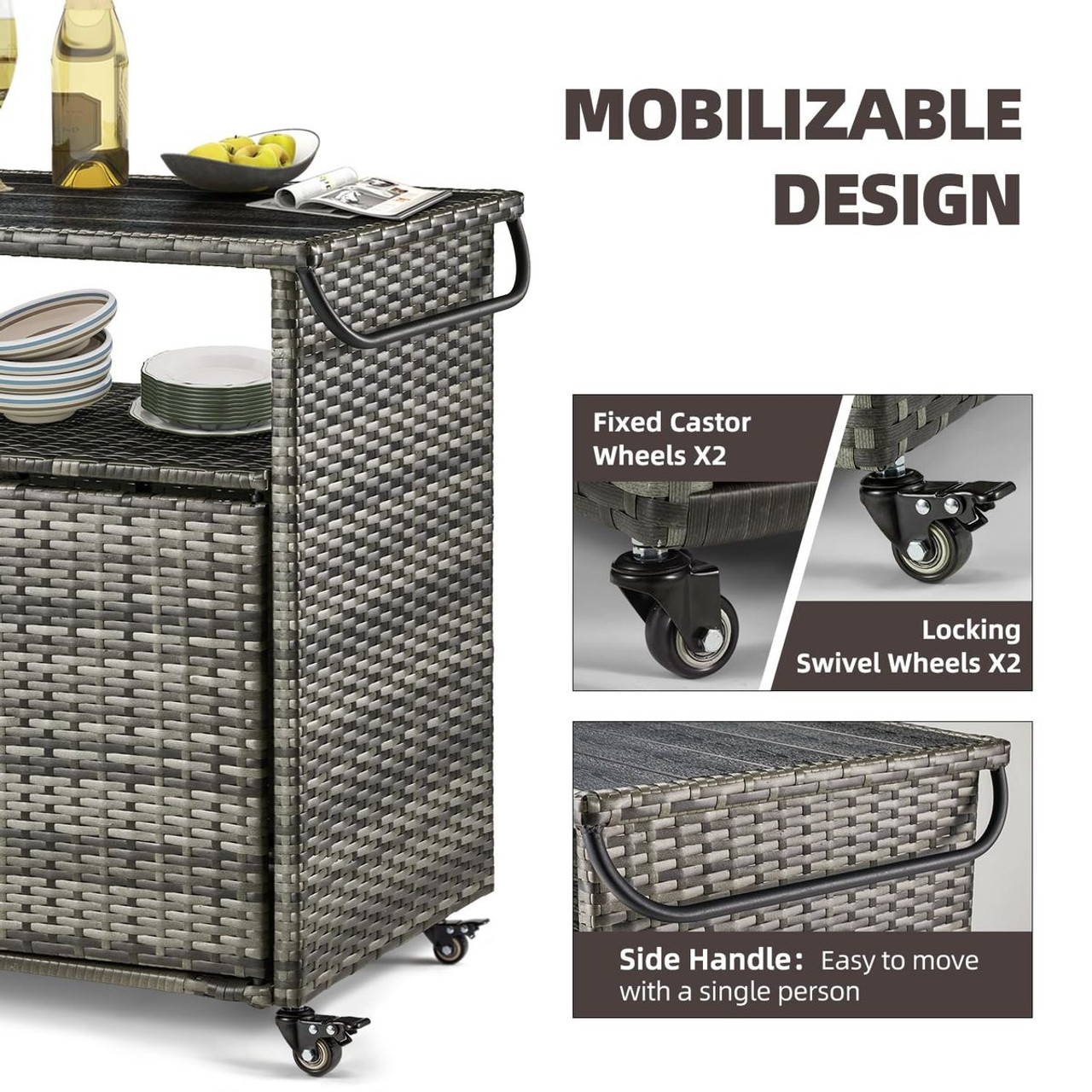 Outdoor Wicker Storage Cabinet Movable Cart  product image