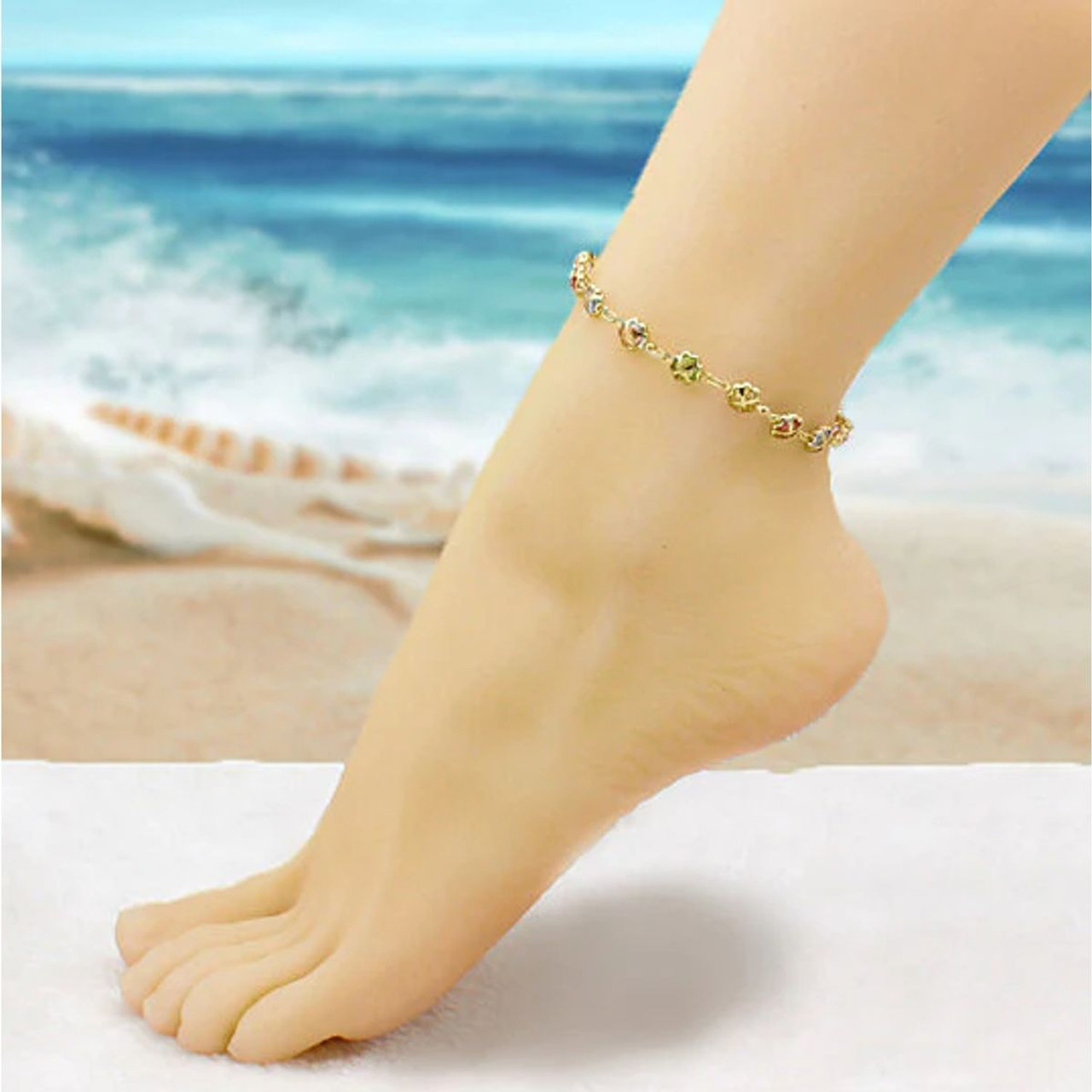 10-Inch 18K Gold Filled Multi-Color Crystal Anklet product image