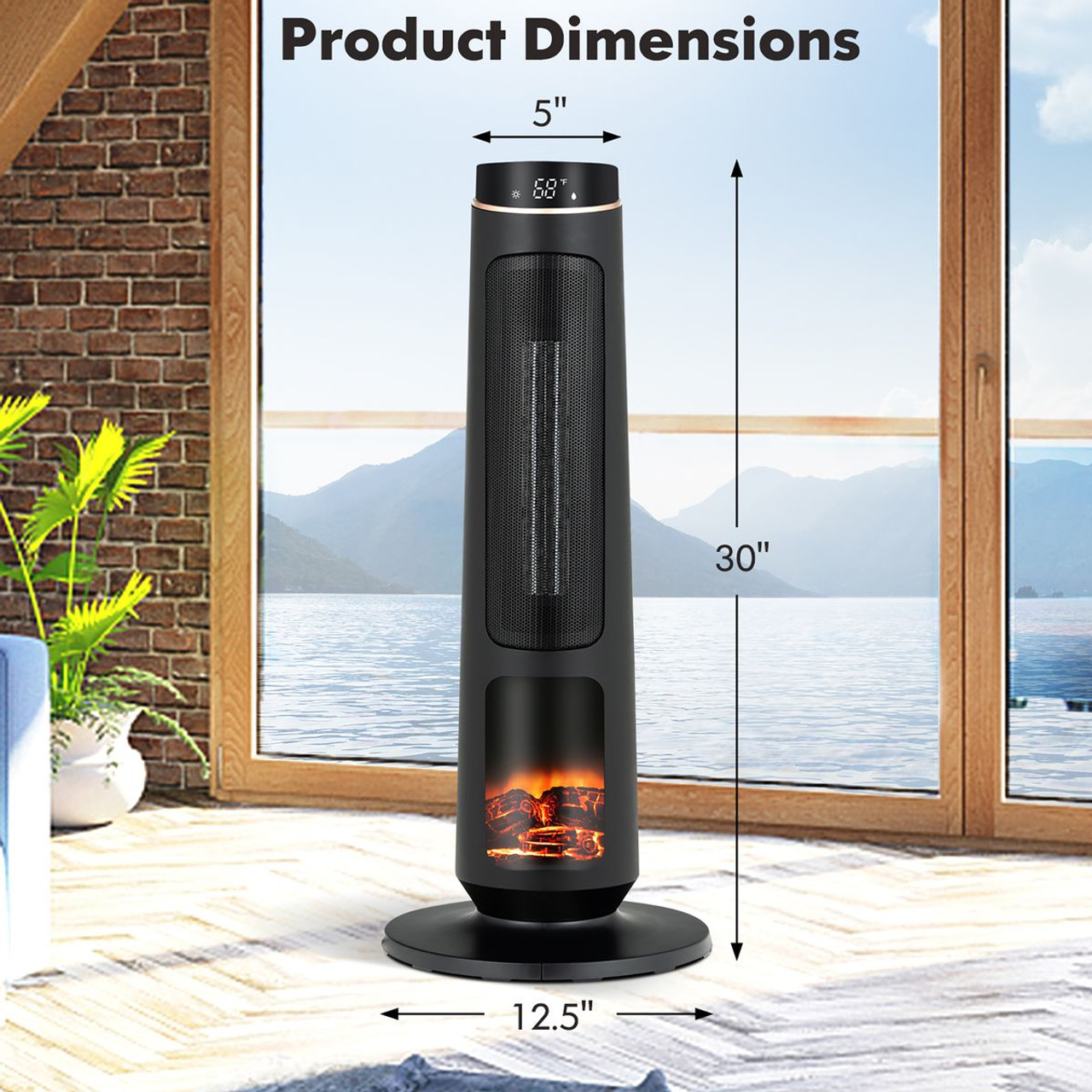 3D Flame 1500-Watt Ceramic Tower Space Heater product image