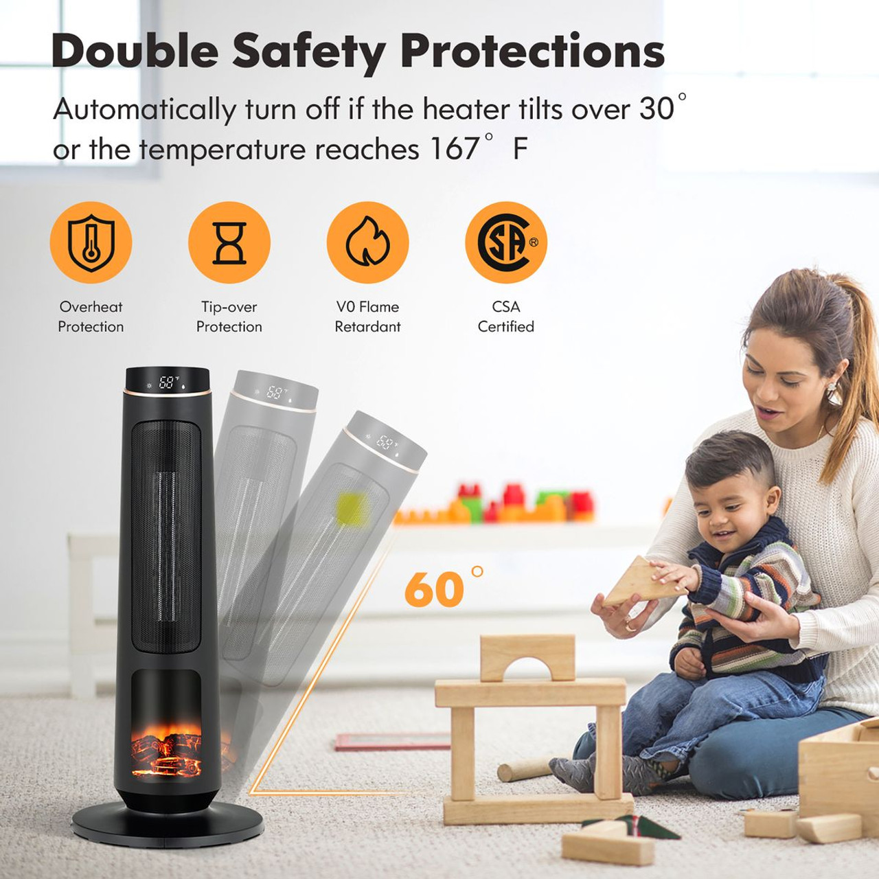 3D Flame 1500-Watt Ceramic Tower Space Heater product image