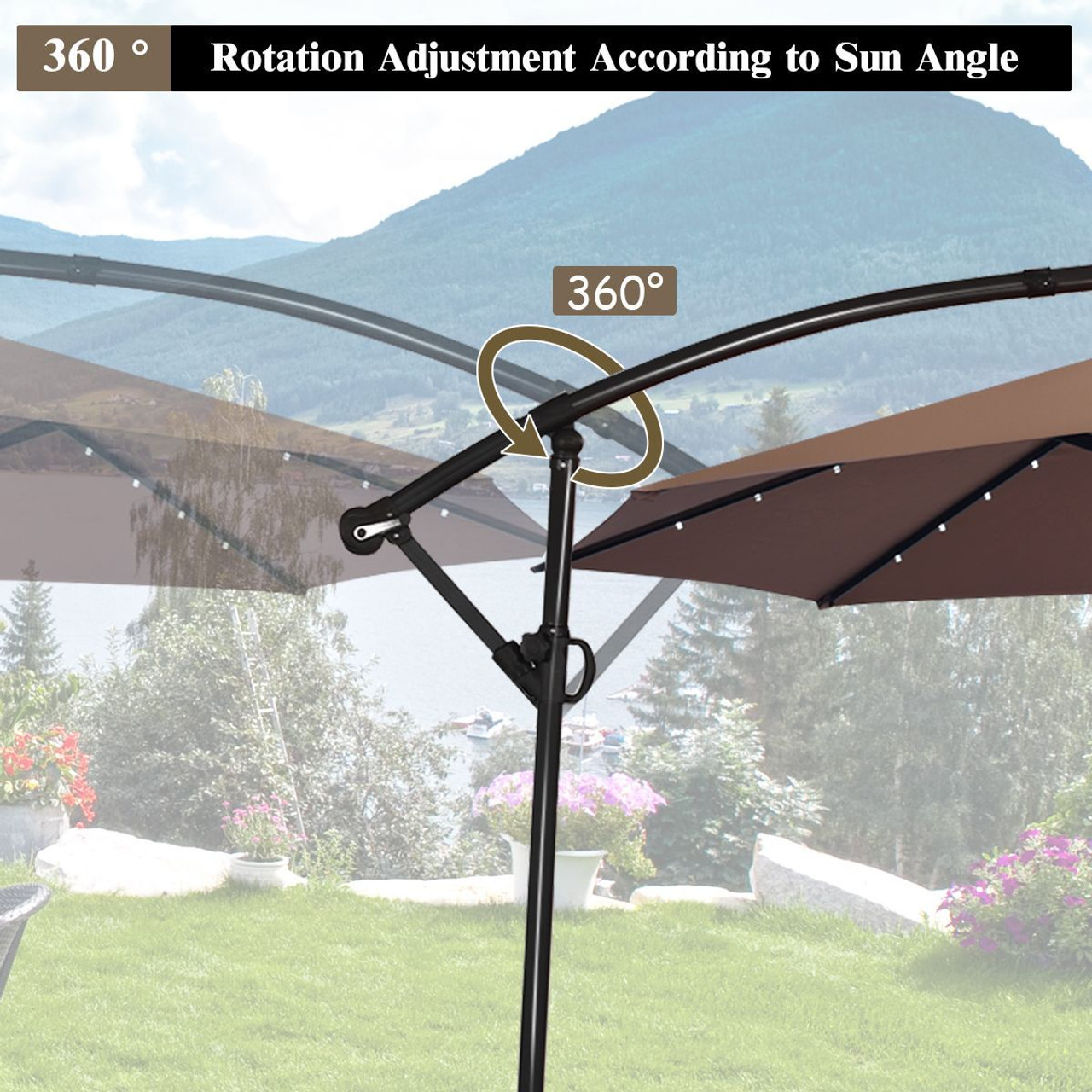 10-Foot 360-Degree Solar LED Patio Offset Umbrella product image