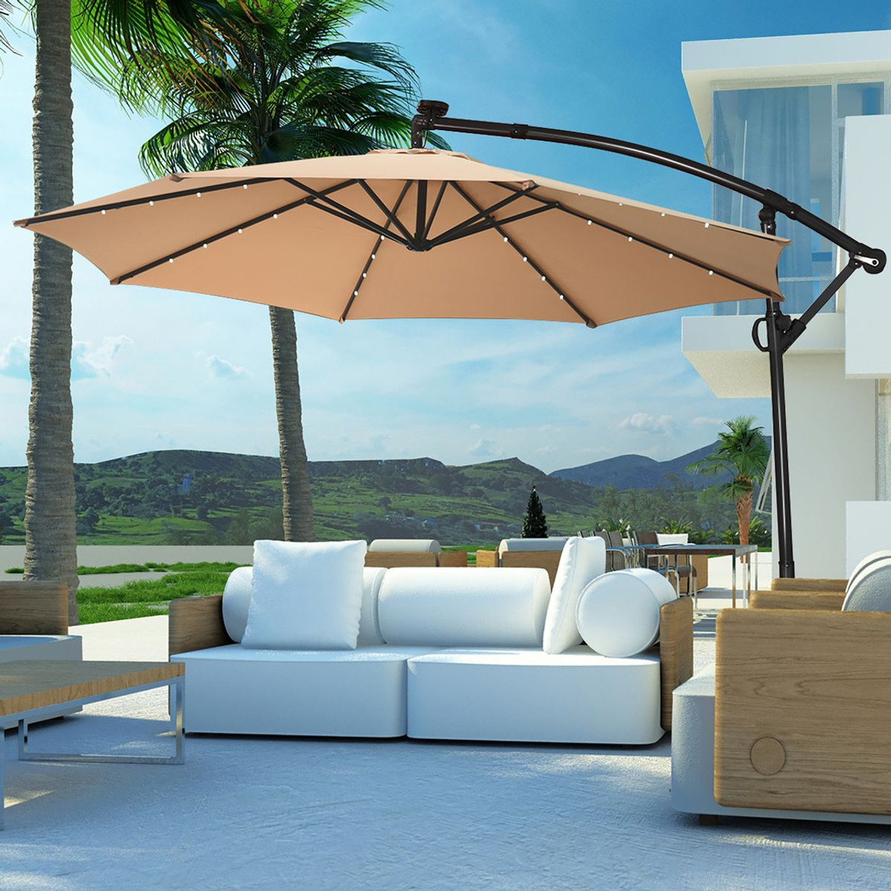 10-Foot 360-Degree Solar LED Patio Offset Umbrella product image