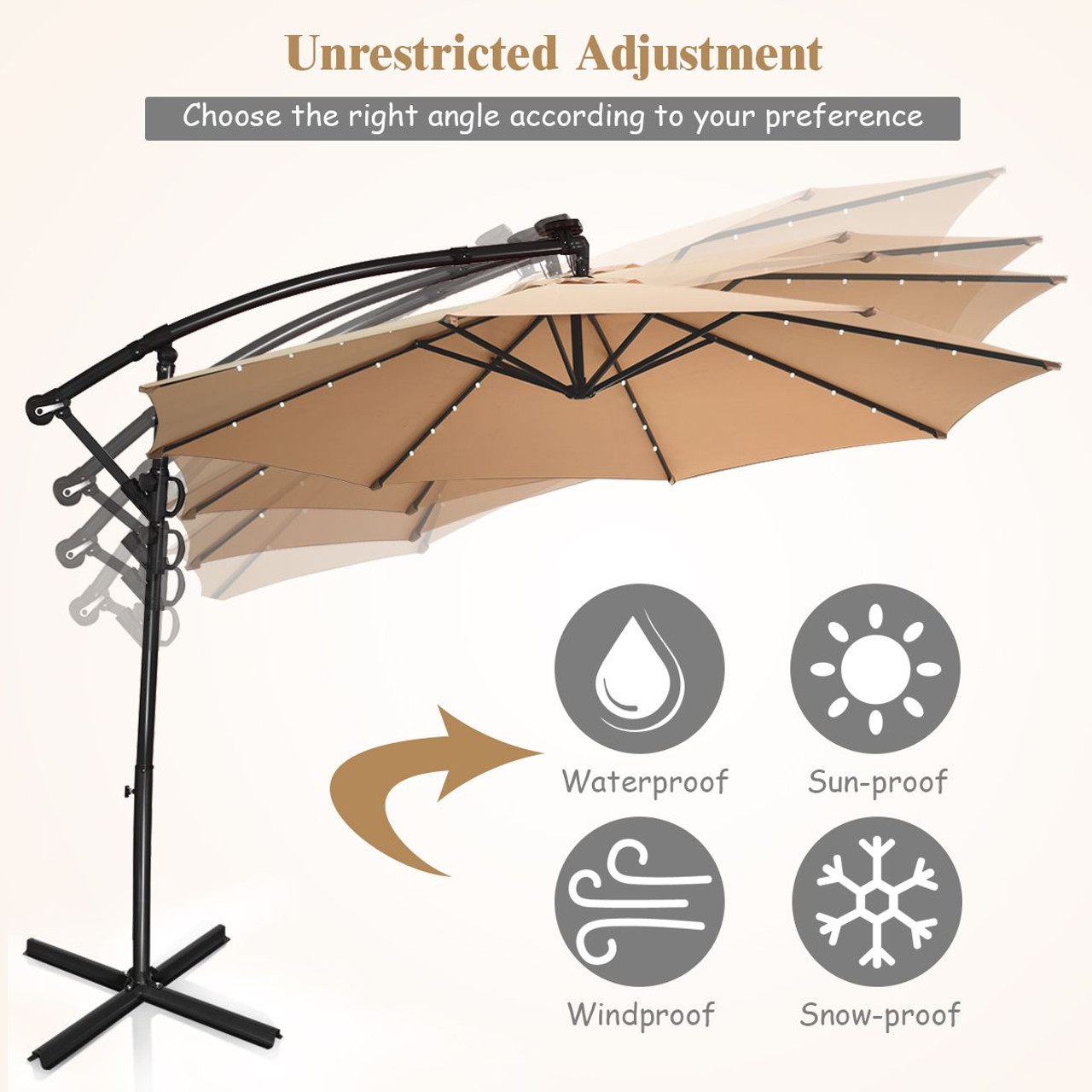 10-Foot 360-Degree Solar LED Patio Offset Umbrella product image