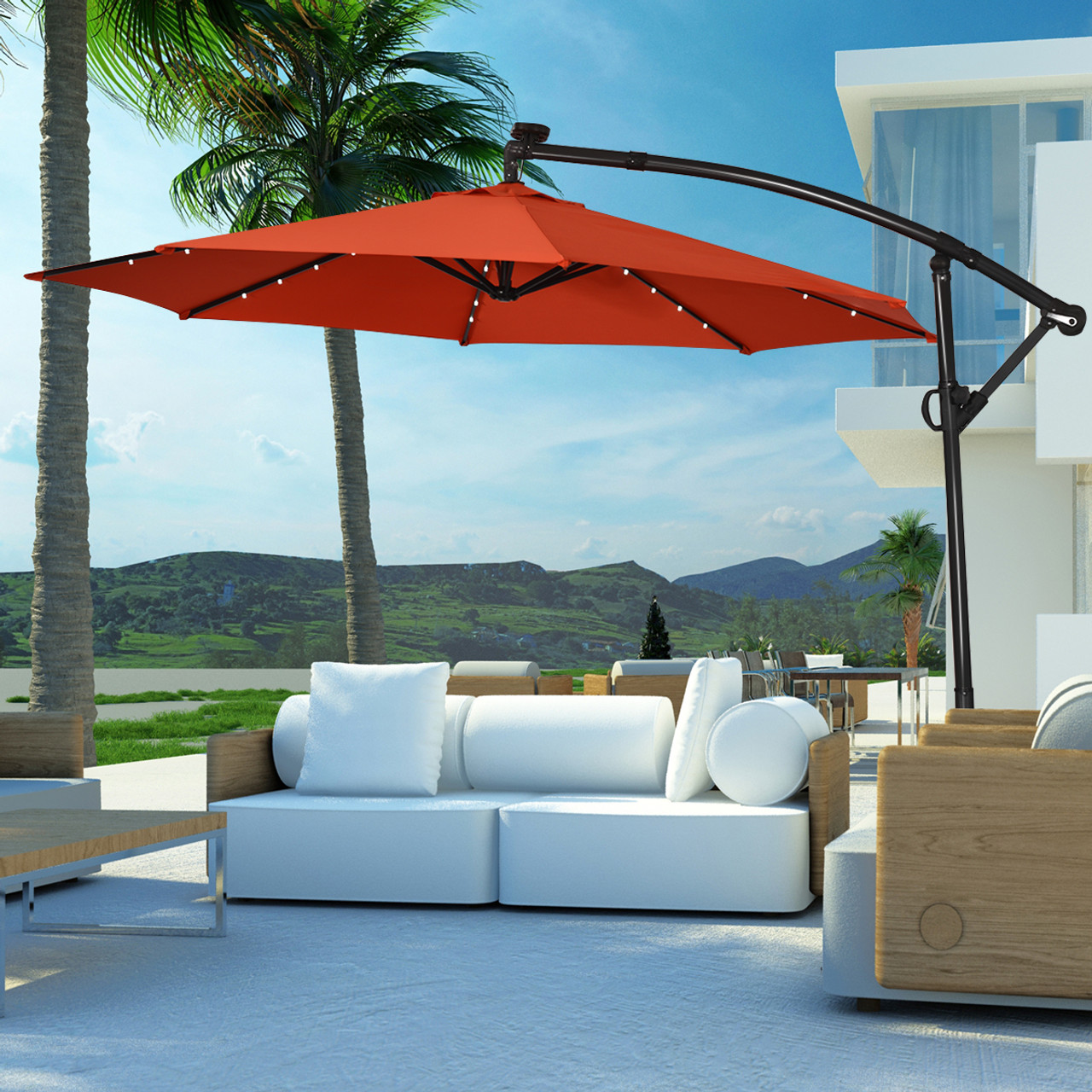 10-Foot 360-Degree Solar LED Patio Offset Umbrella product image