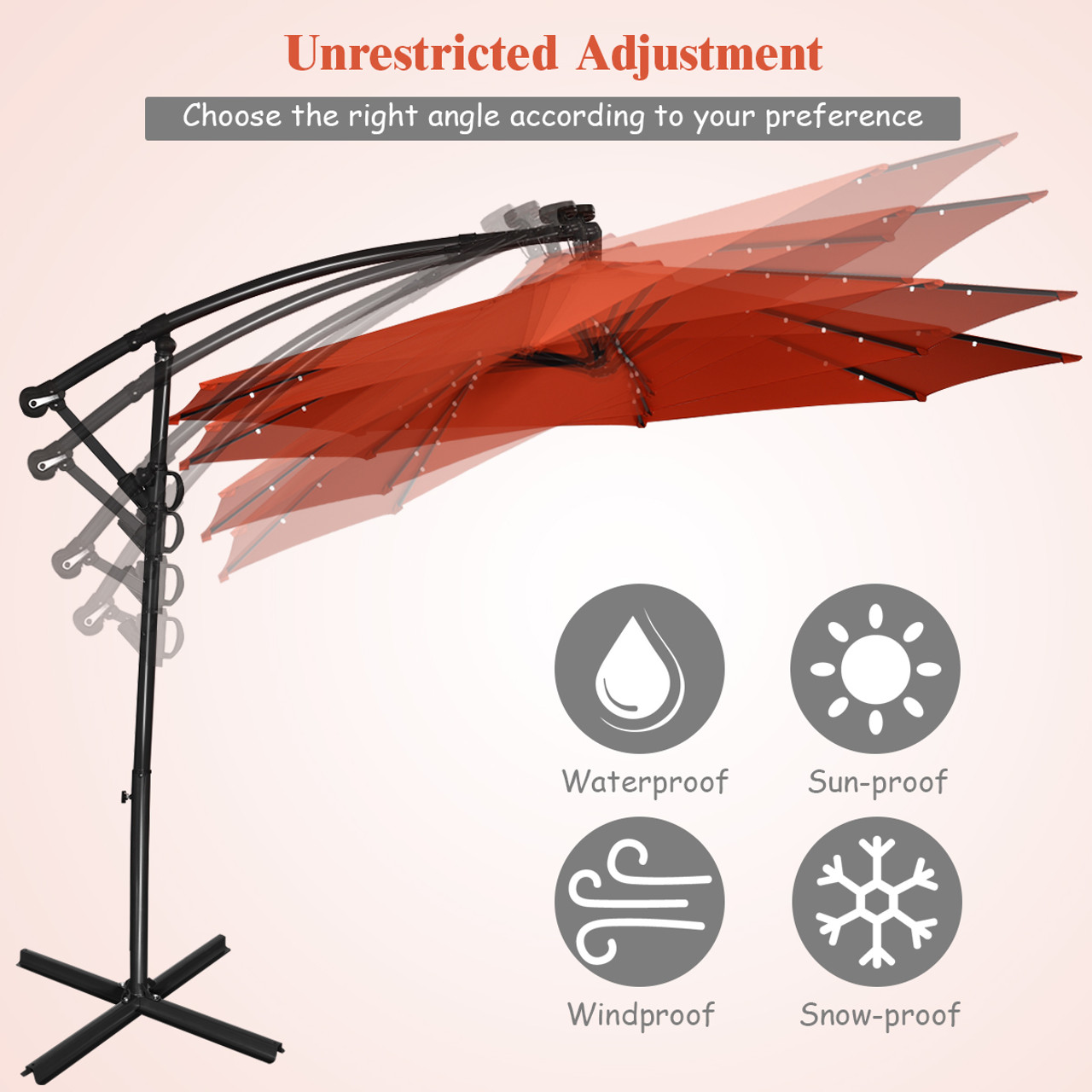 10-Foot 360-Degree Solar LED Patio Offset Umbrella product image