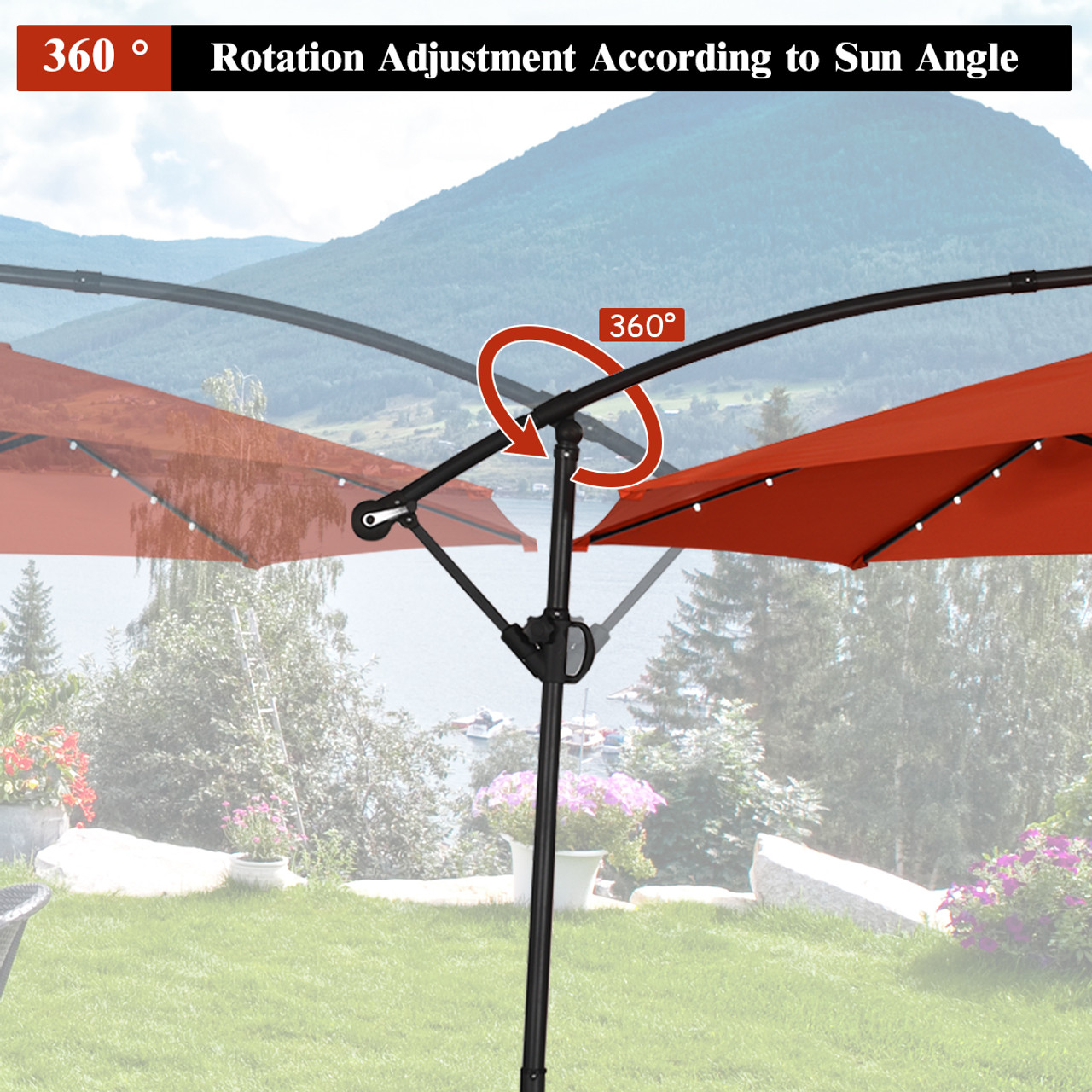 10-Foot 360-Degree Solar LED Patio Offset Umbrella product image