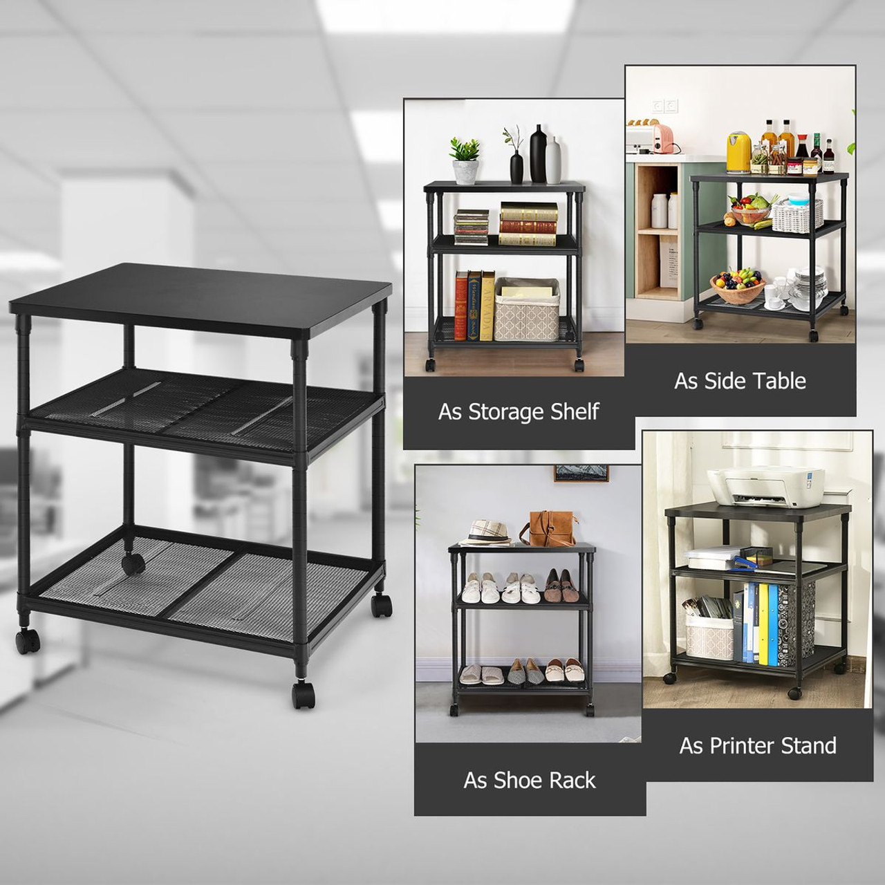  3-Tier Wheeled Printer Stand with Adjustable Shelf  product image