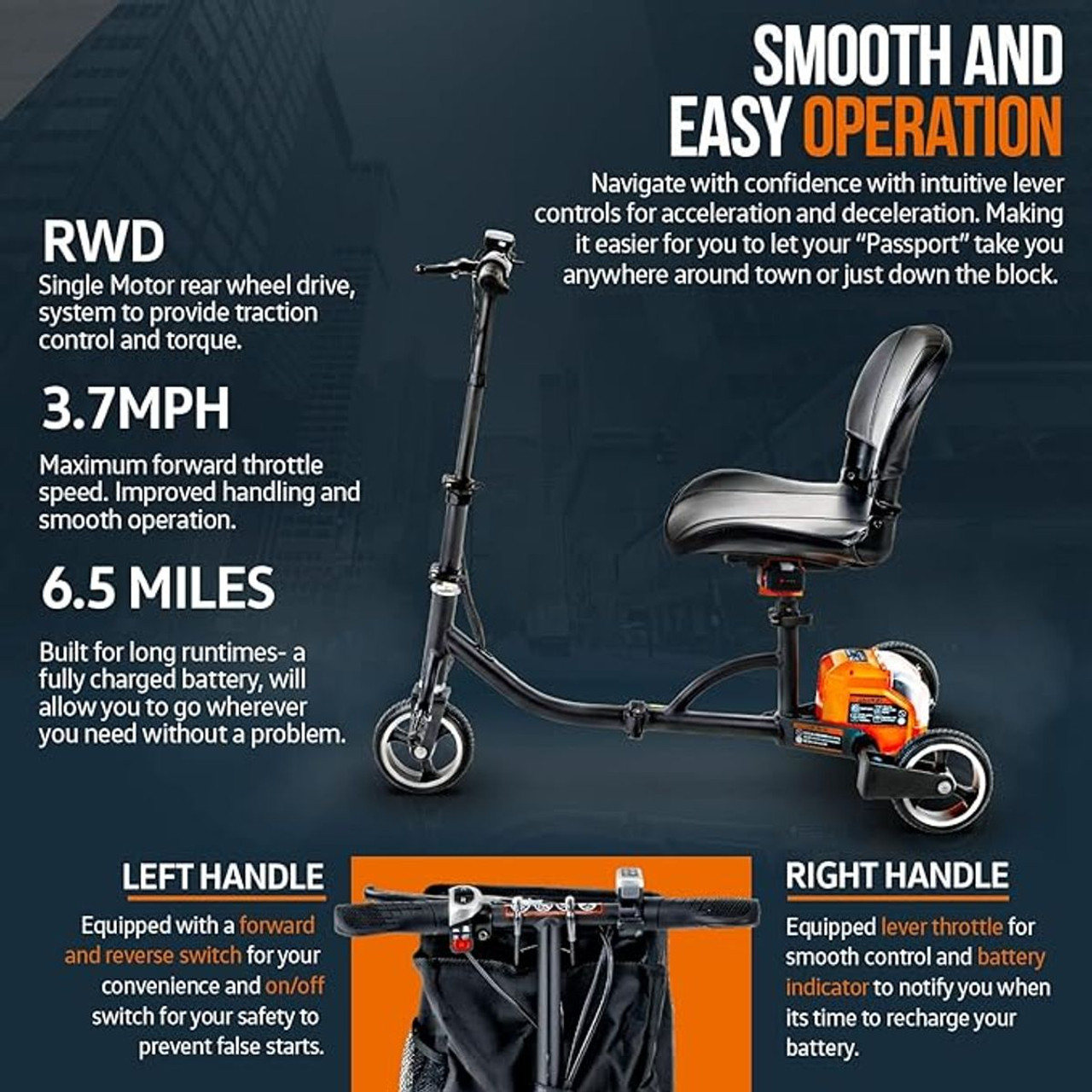 SuperHandy® 3-Wheel Folding 48V Mobility Scooter, GUT112 product image