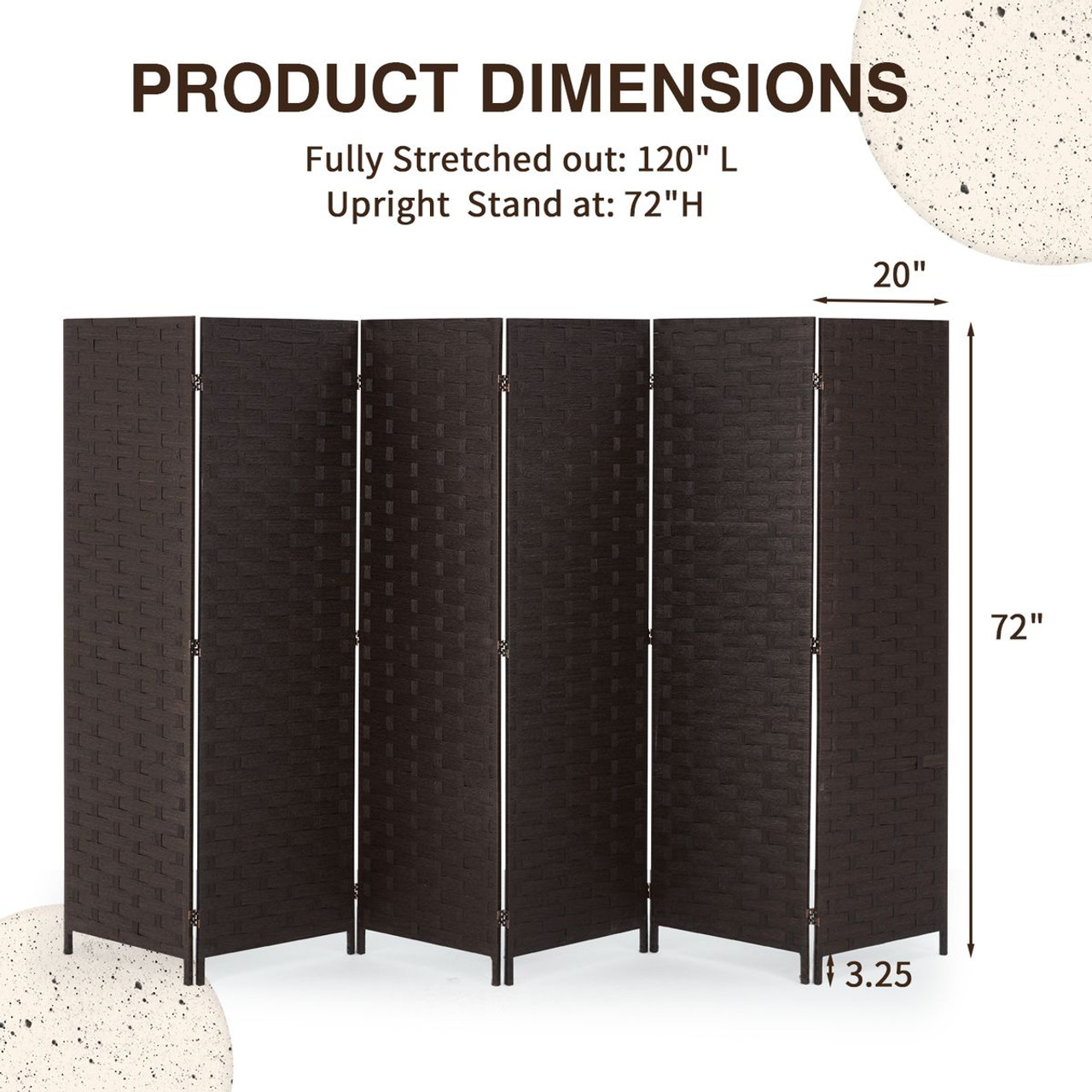 Double-Hinged 6-Panel Foldable Room Divider Privacy Screen product image