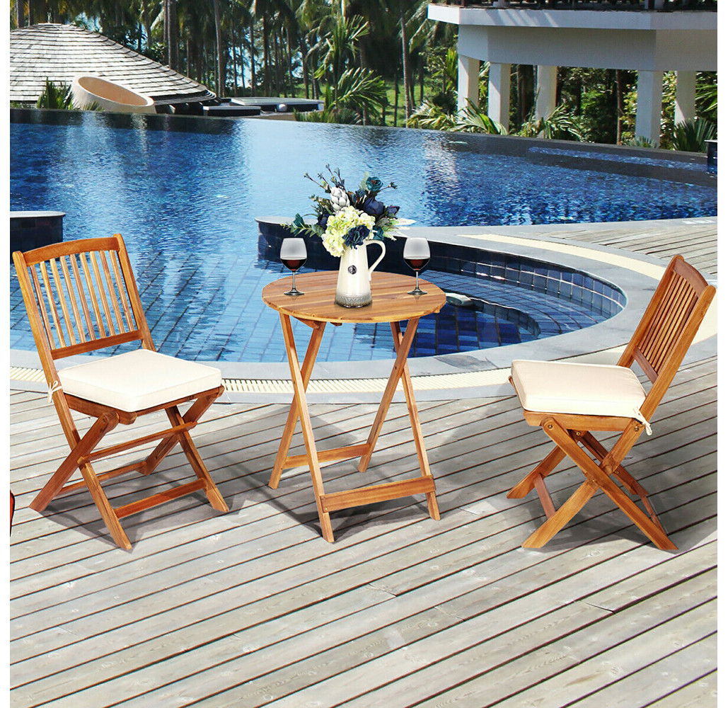 Folding Wooden 3-Piece Patio Bistro Set product image