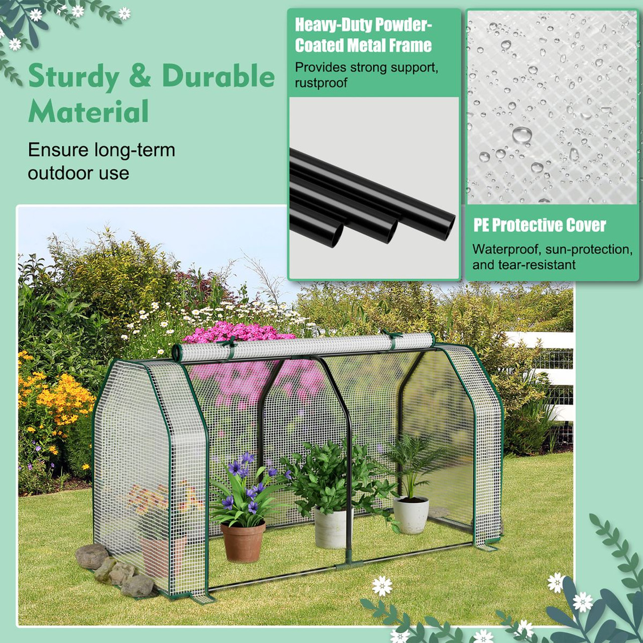 47.5 x 21.5 x 24-Inch Mini Greenhouse with Roll-up Zipper Door product image