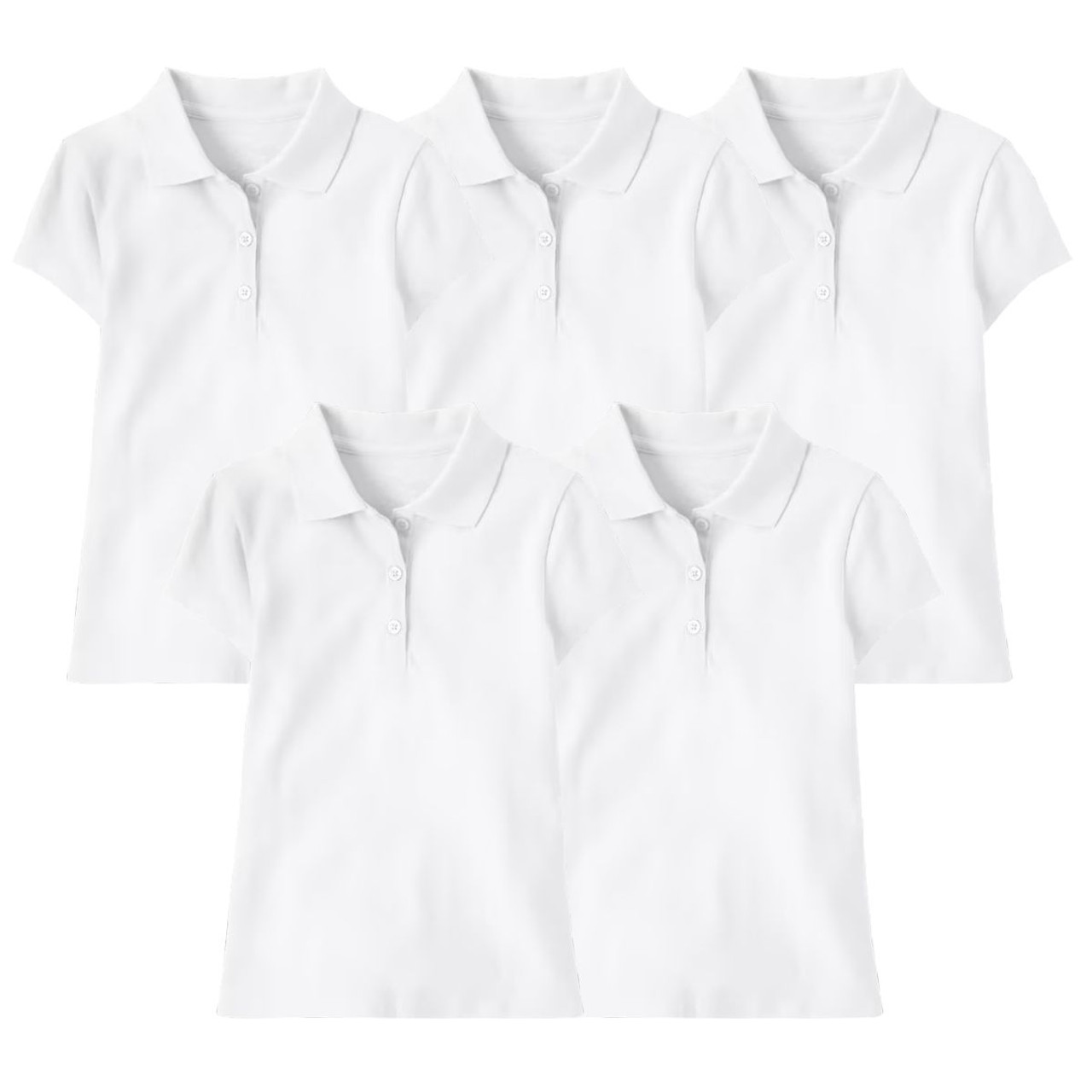Girls' 3-Button Short Sleeve School Uniform Polo Shirt (5-Pack) product image