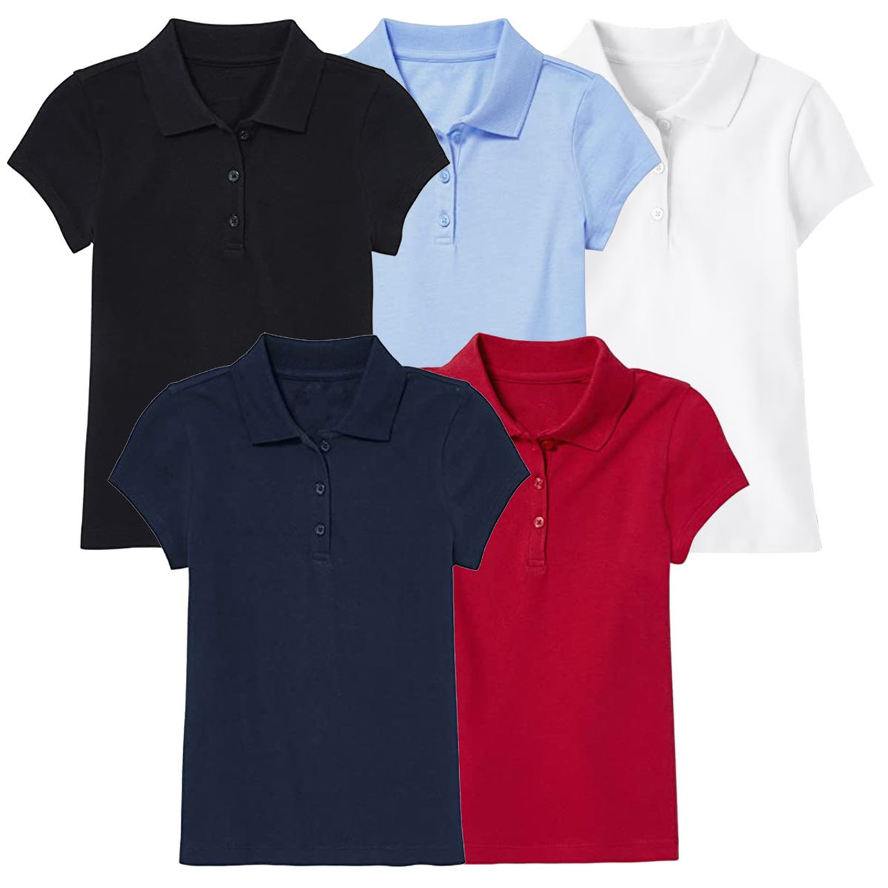 Girls' 3-Button Short Sleeve School Uniform Polo Shirt (5-Pack) product image