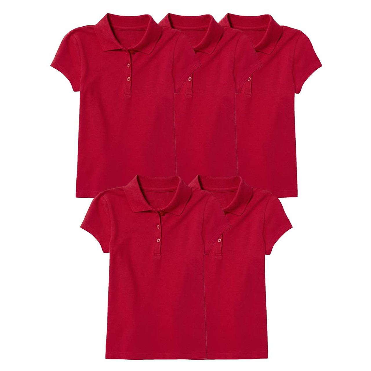 Girls' 3-Button Short Sleeve School Uniform Polo Shirt (5-Pack) product image