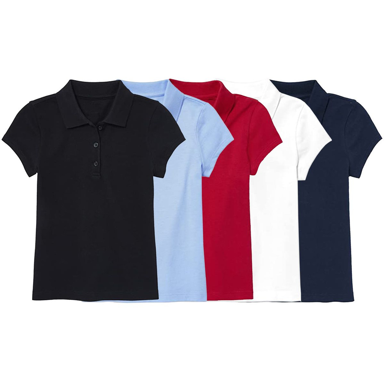 Girls' 3-Button Short Sleeve School Uniform Polo Shirt (5-Pack) product image