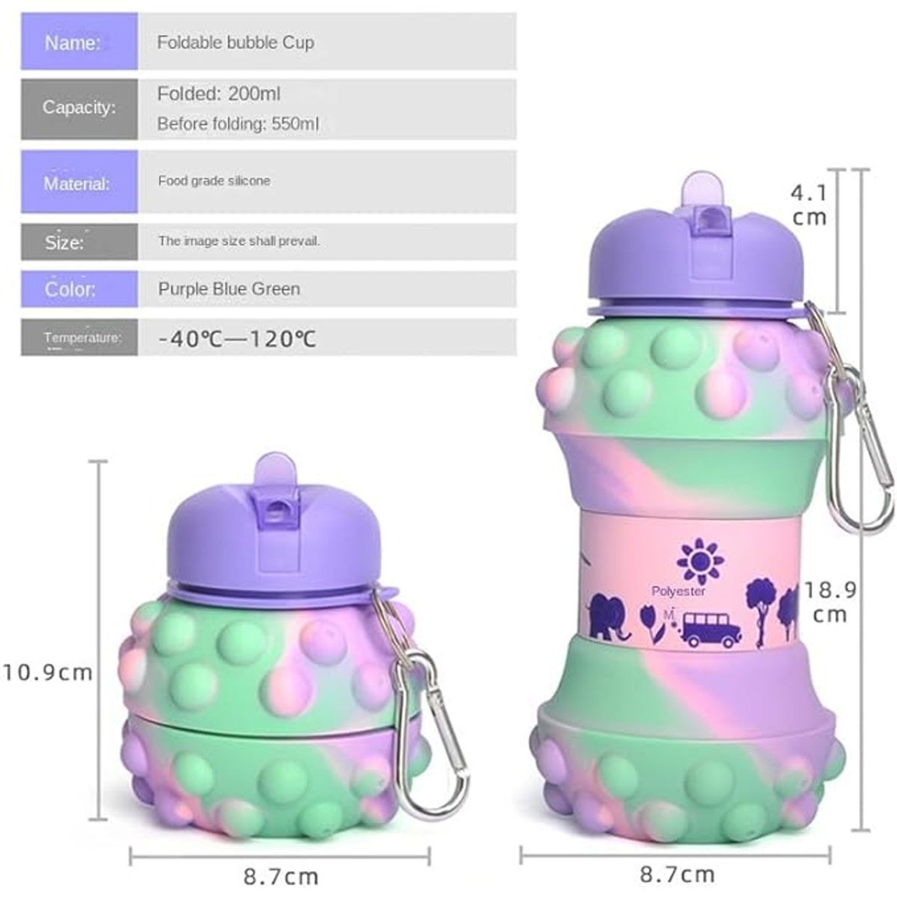 Kids' Silicone Pop-It Collapsible Water Bottle product image