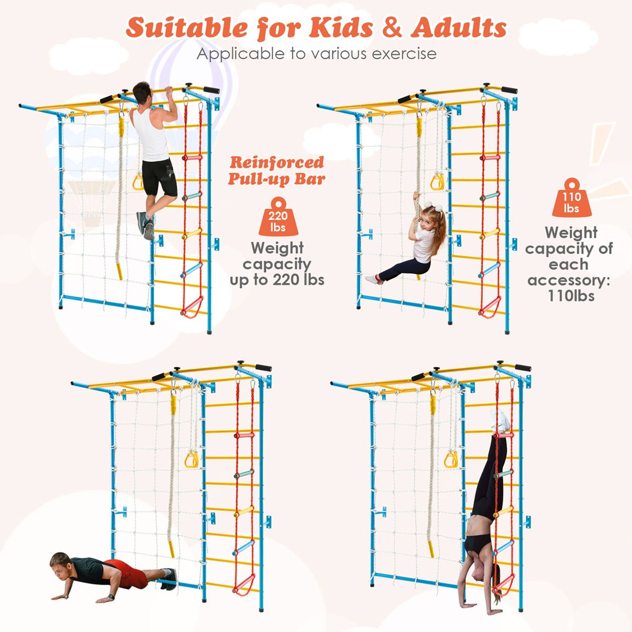 7-in-1 Indoor Jungle Gym Steel Home Playground with Monkey Bars product image