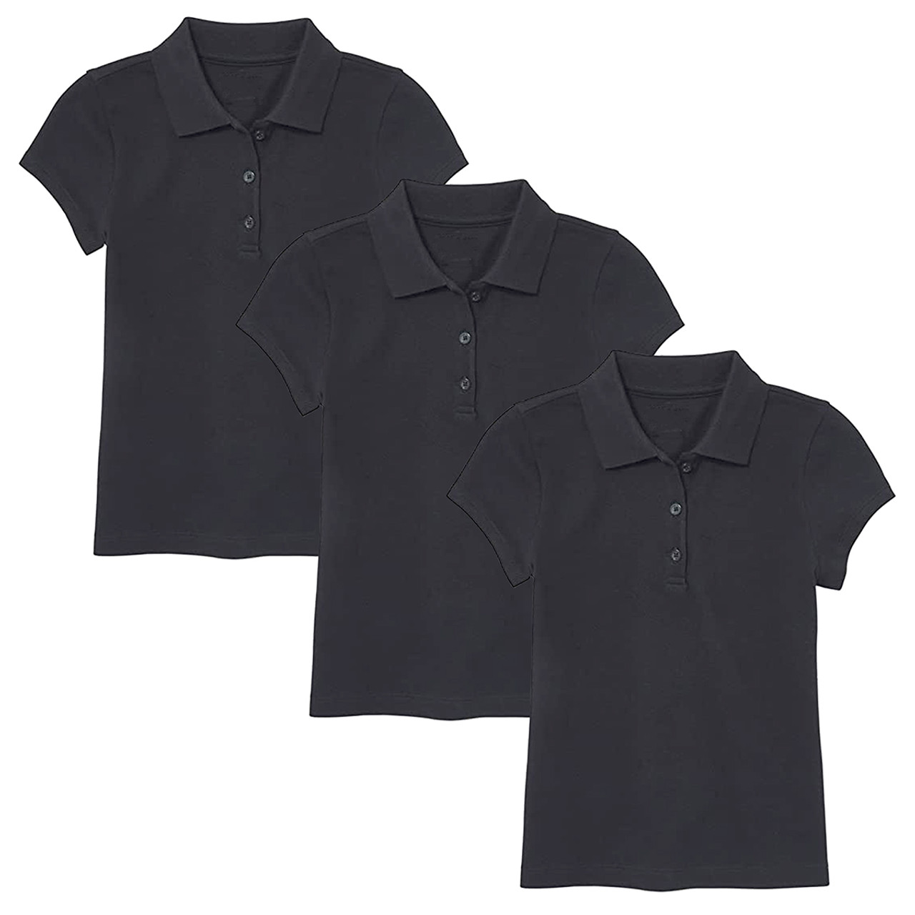 Girls' 3-Button Short Sleeve School Uniform Polo Shirt (3-Pack) product image