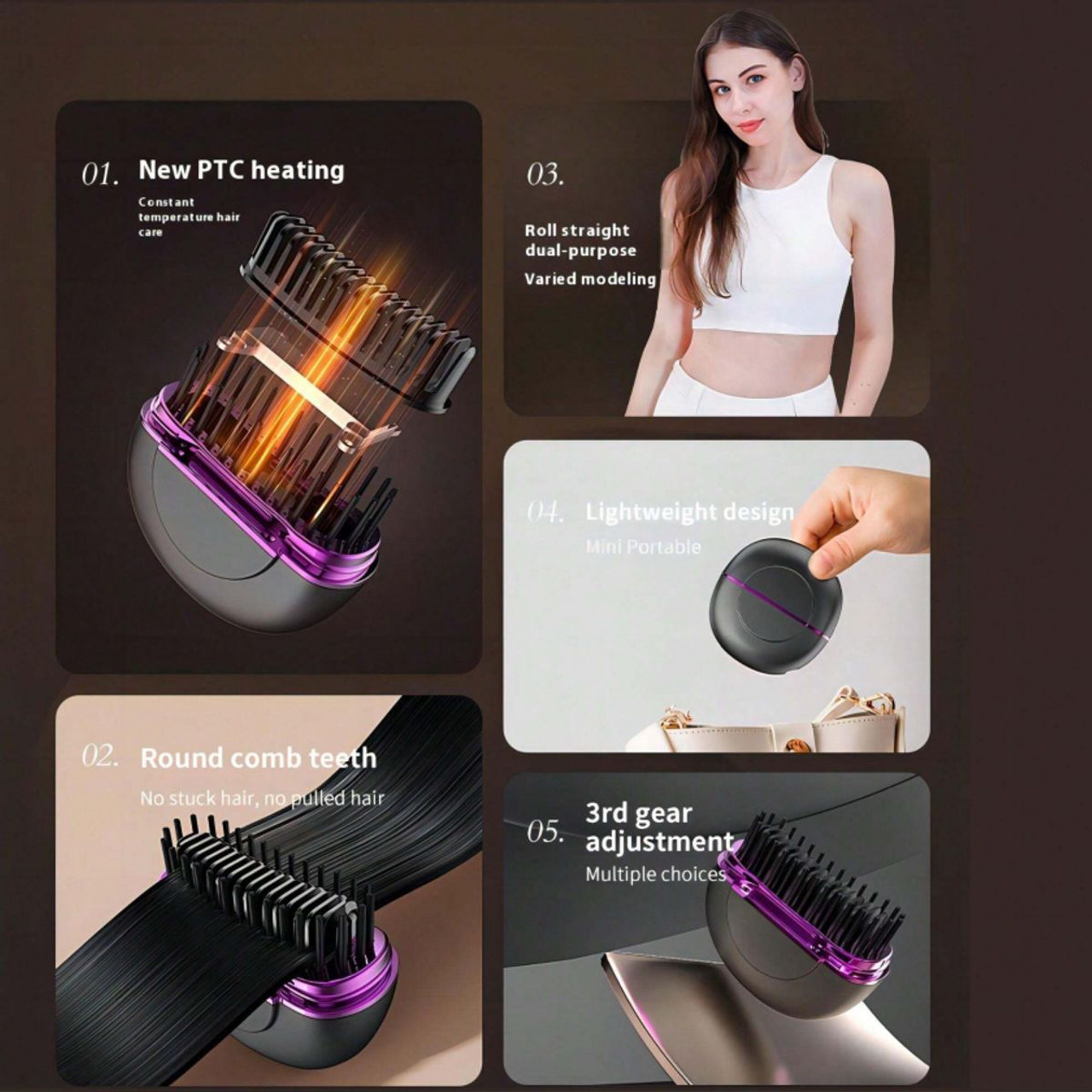 Portable Hair Comb Straightener Brush,Fast Heating 3 Temp Settings,Anti-Scald,For Travel Daily Use,Suitable For Men Long Beard And Women Hair product image