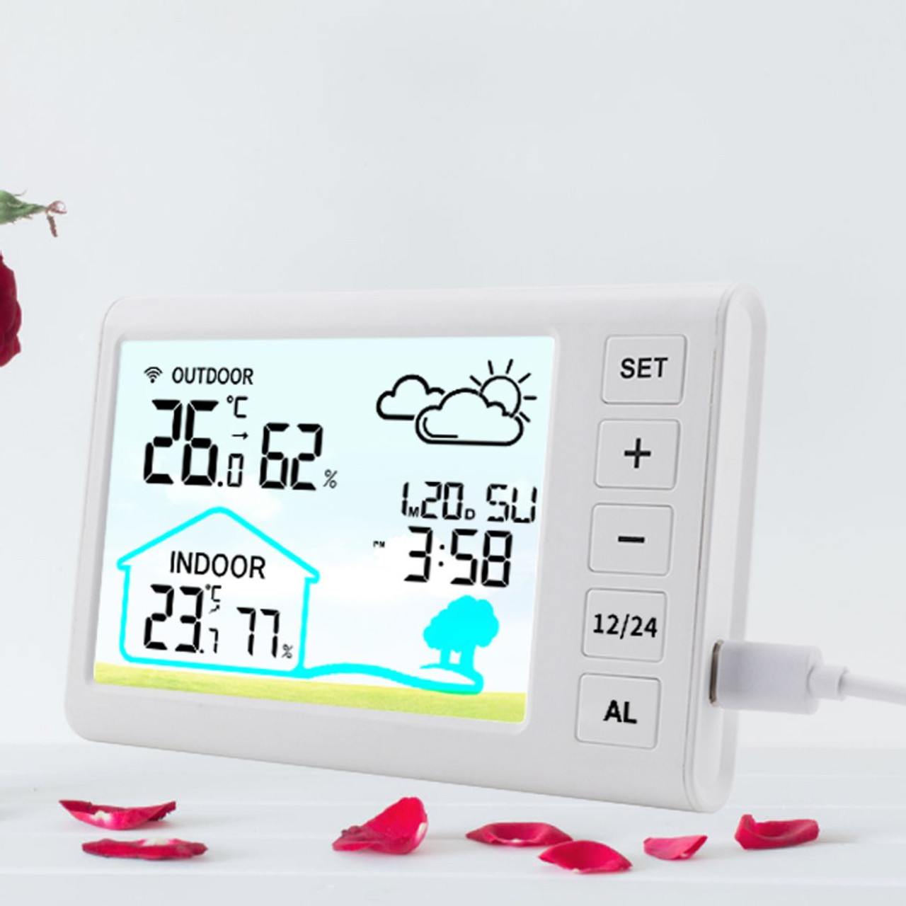 Digital Wireless Thermometer Hygrometer Indoor Outdoor High Precision Large LCD Backlight Clock Calendar product image
