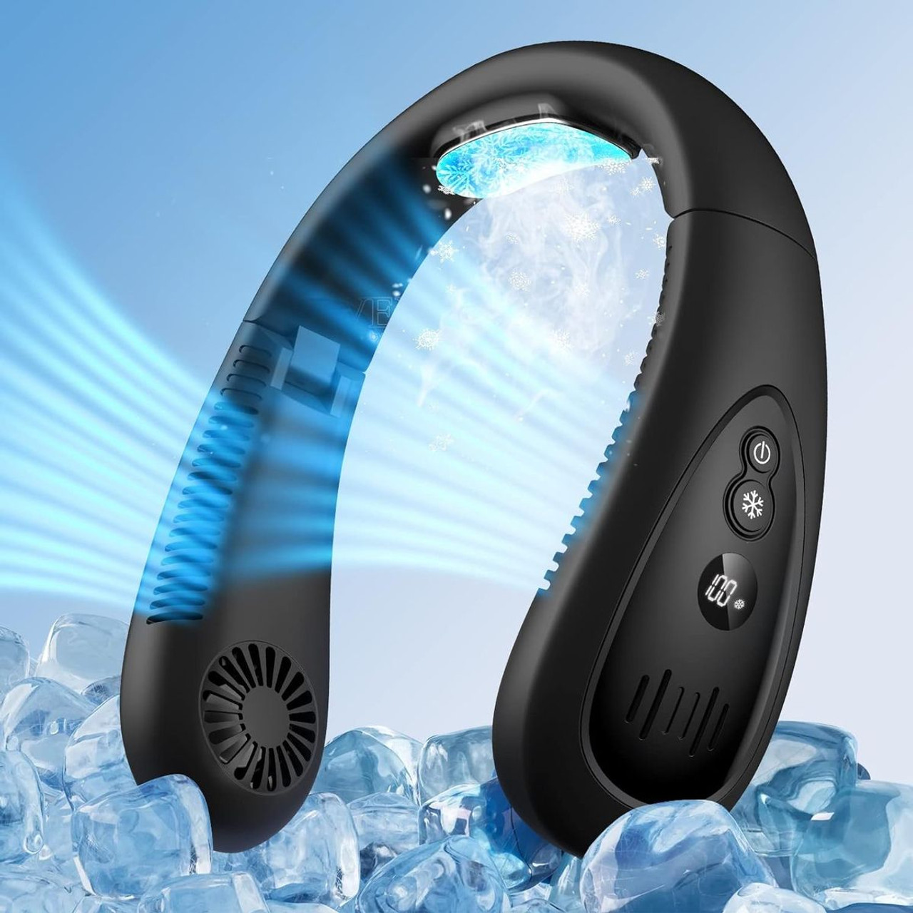 Neck Air Conditioner, 5000mAh Portable Neck Fan with Semiconductor Cooling Airflow Bladeless USB Rechargeable 3 Speed Personal Fan, Black product image