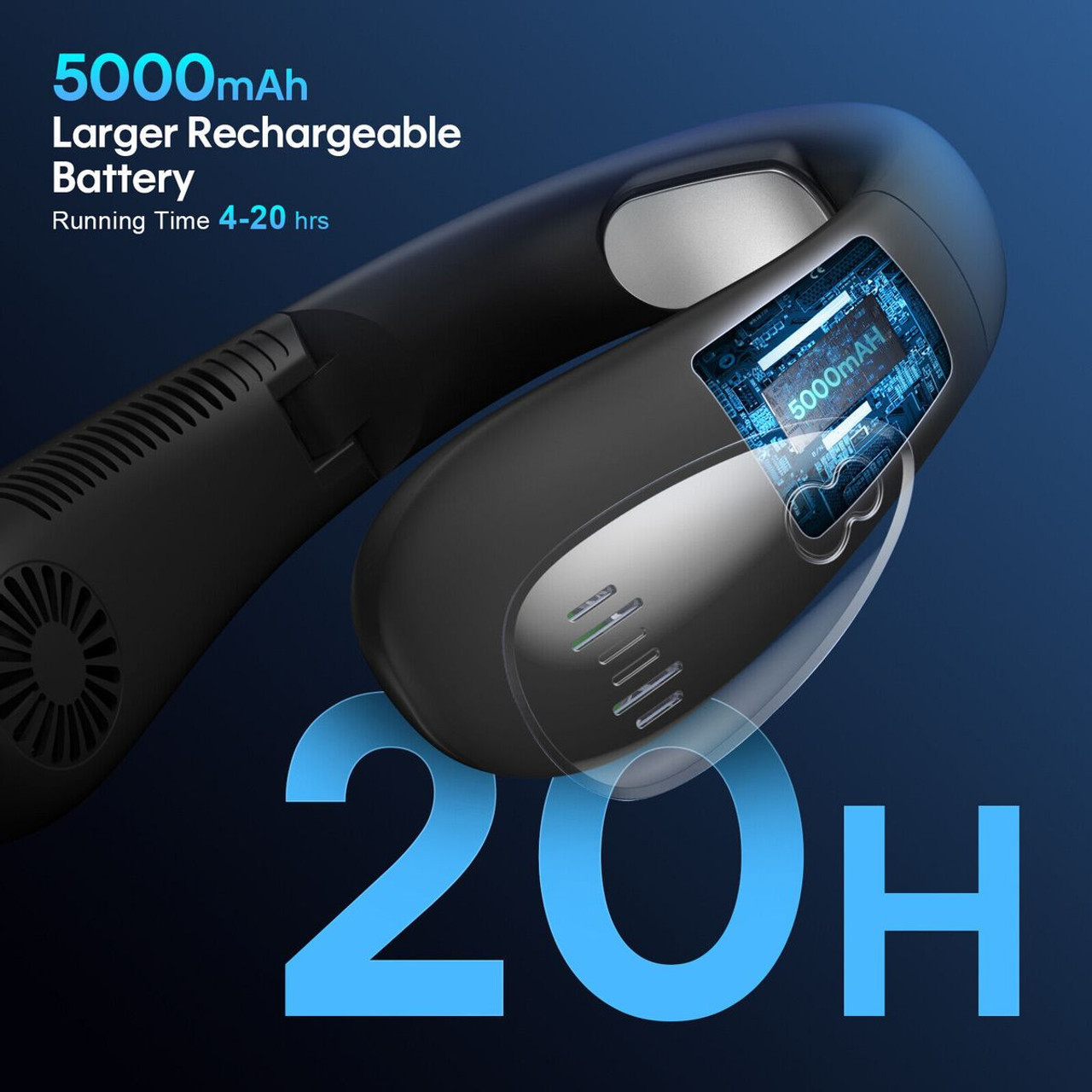 Neck Air Conditioner, 5000mAh Portable Neck Fan with Semiconductor Cooling Airflow Bladeless USB Rechargeable 3 Speed Personal Fan, Black product image