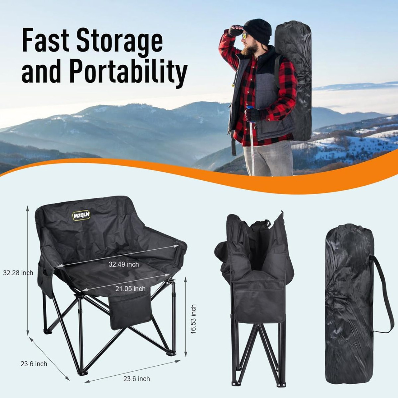 MZQLN® Oversized Heated Camping Chair with Cup Holder (1 or 2-Pack) product image