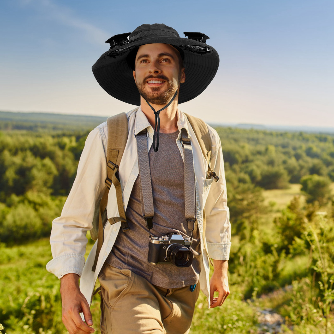 LakeForest® Wide Brim Fishing Hat with Solar Fans product image