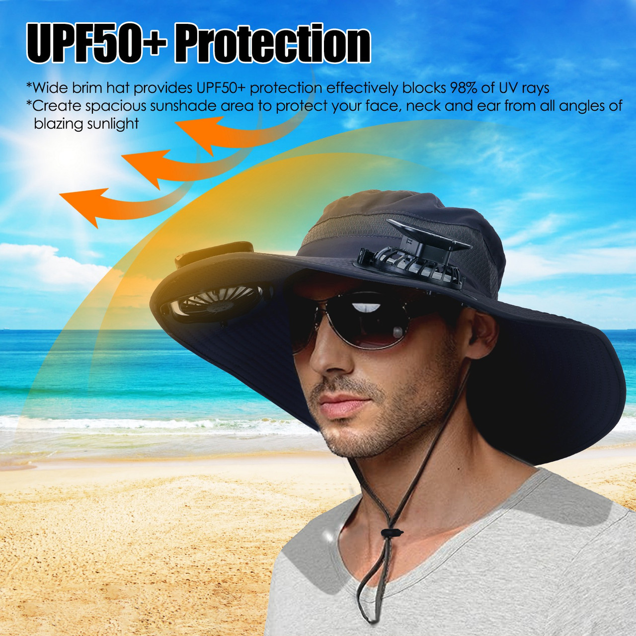 LakeForest® Wide Brim Fishing Hat with Solar Fans product image