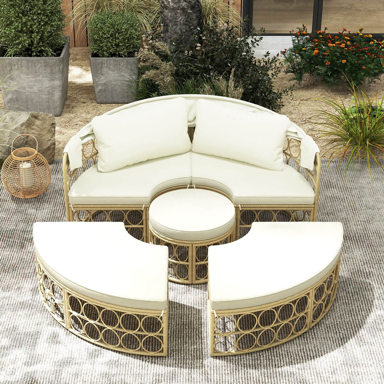 Outdoor Patio Round Daybed with Retractable Canopy and Soft Cushions product image